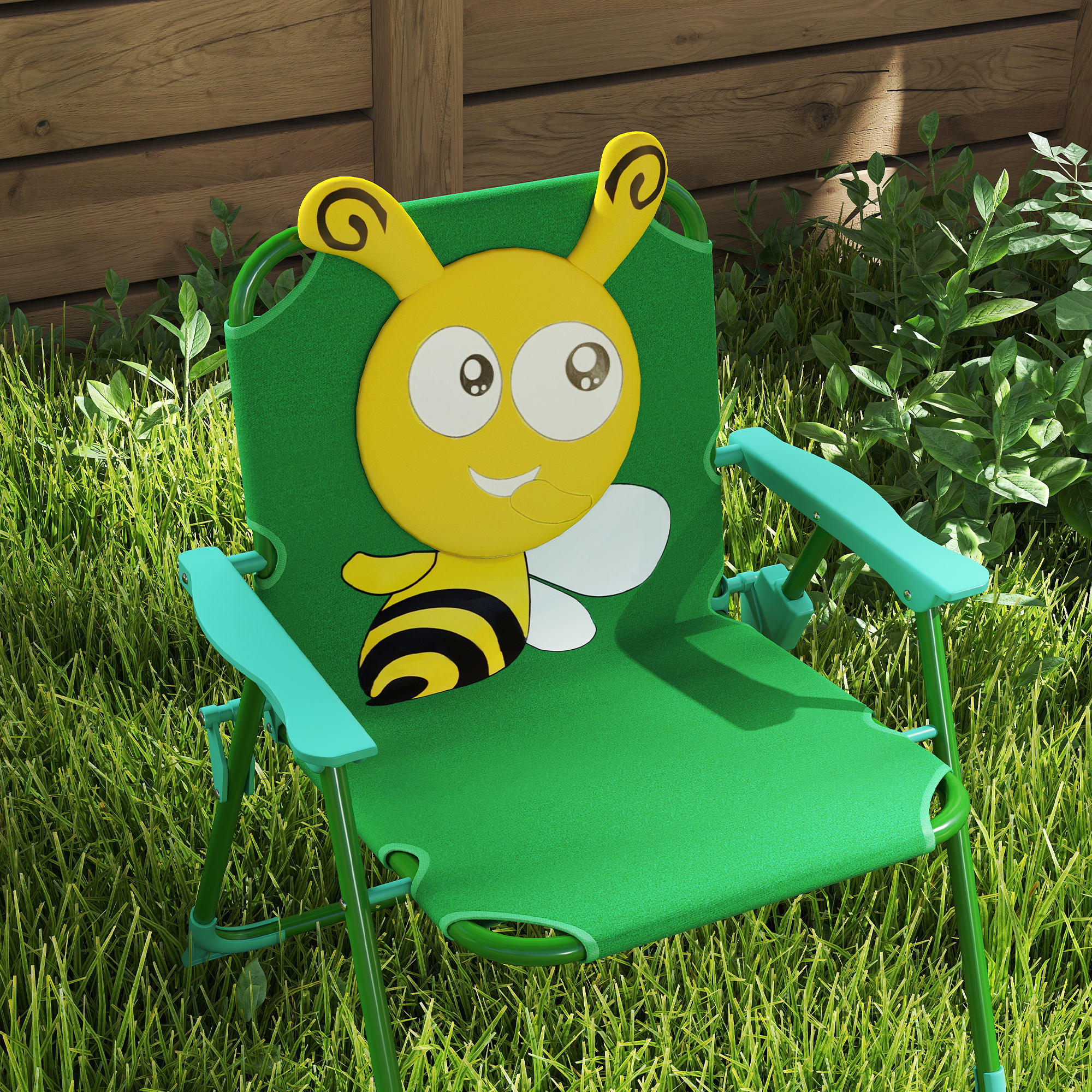 Gartenmöbel-Set für Kinder, Stühle, Tisch, Sonnenschirm, Bienen-Design, Grün+Gelb