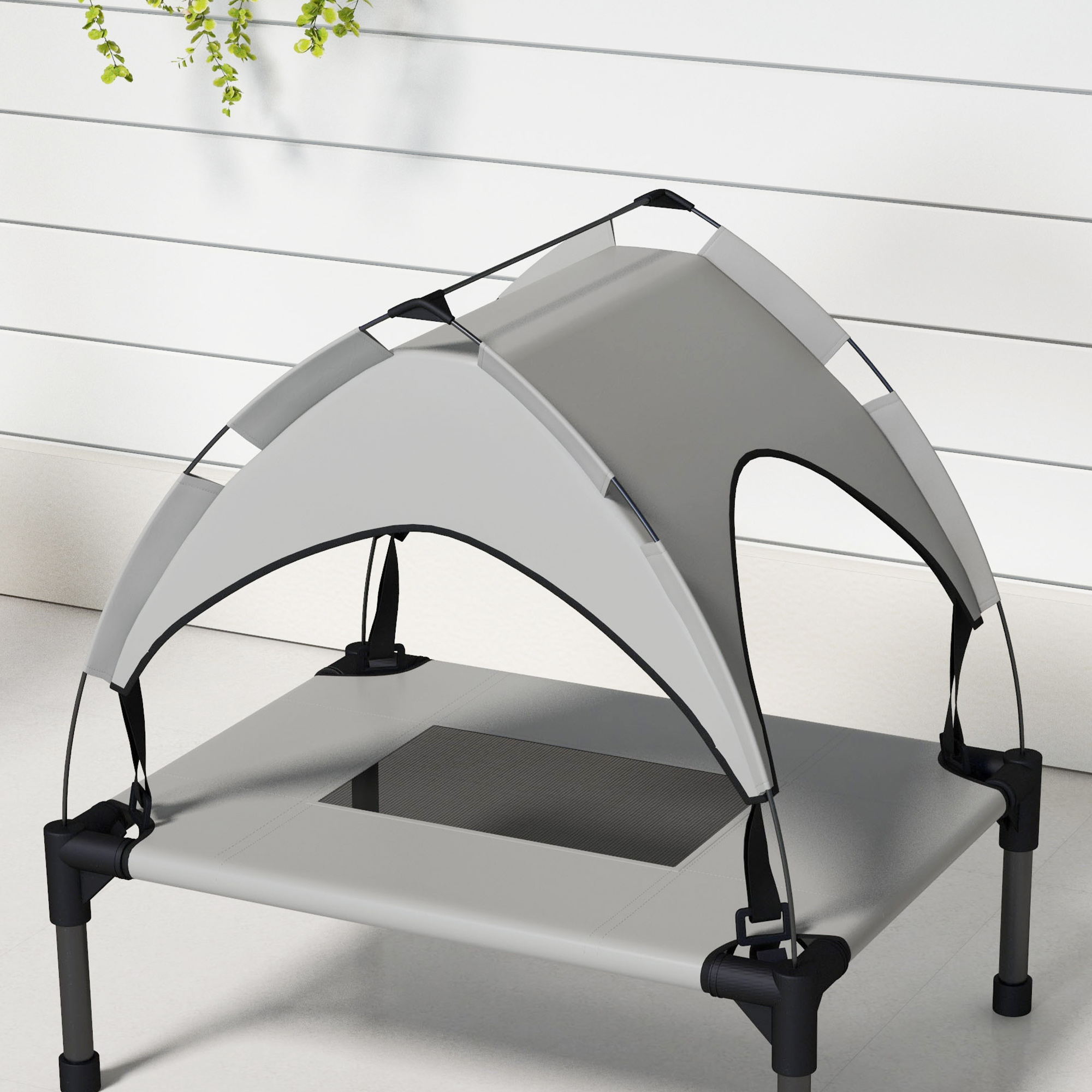 Hundebett mit Dach, Outdoor, tragbar, wasserabweisend, bis 30 kg, 61 x 46 x 63 cm, Hellgrau