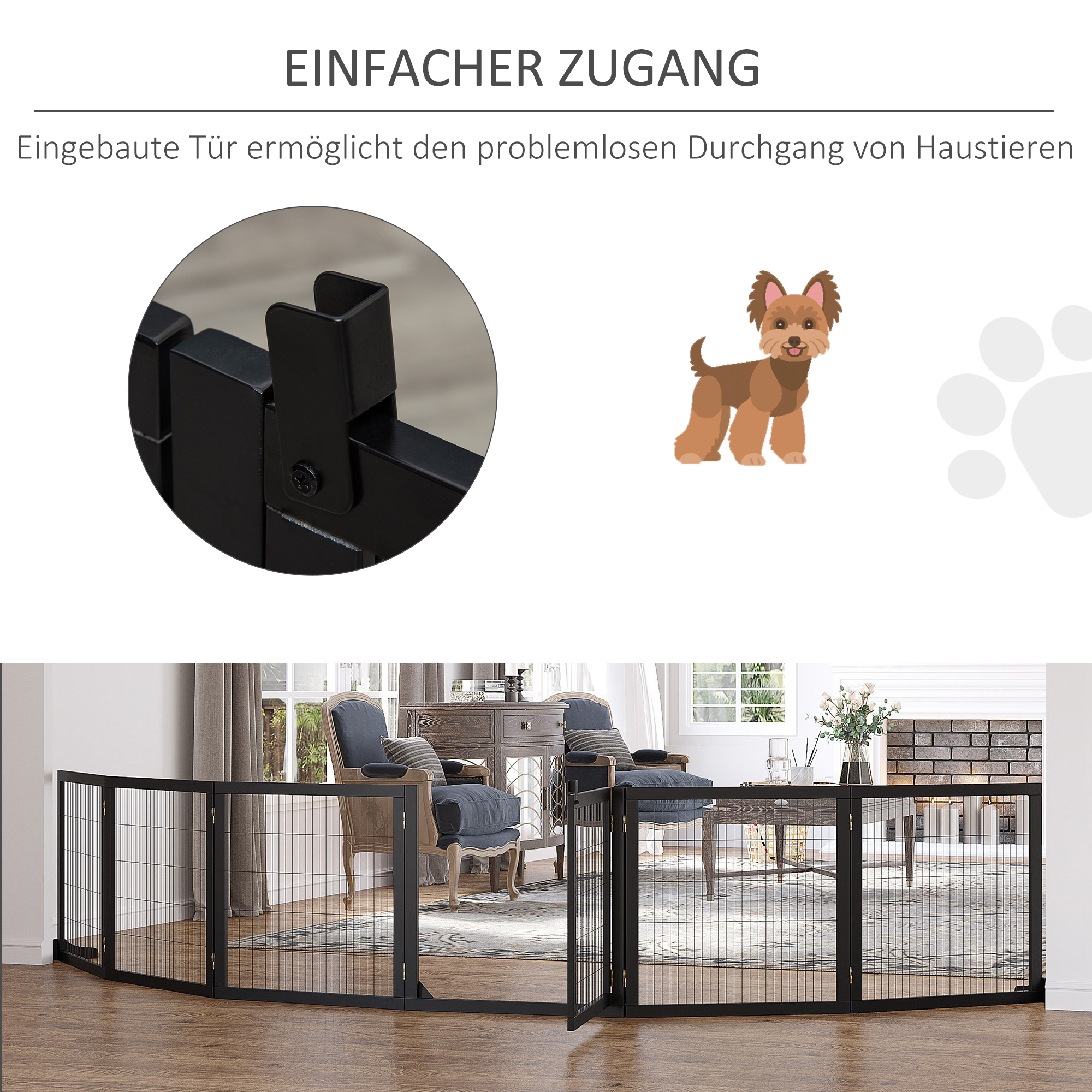 Absperrgitter für Hunde klappbar 432 x 36 x 70cm Kiefernholz Schwarz