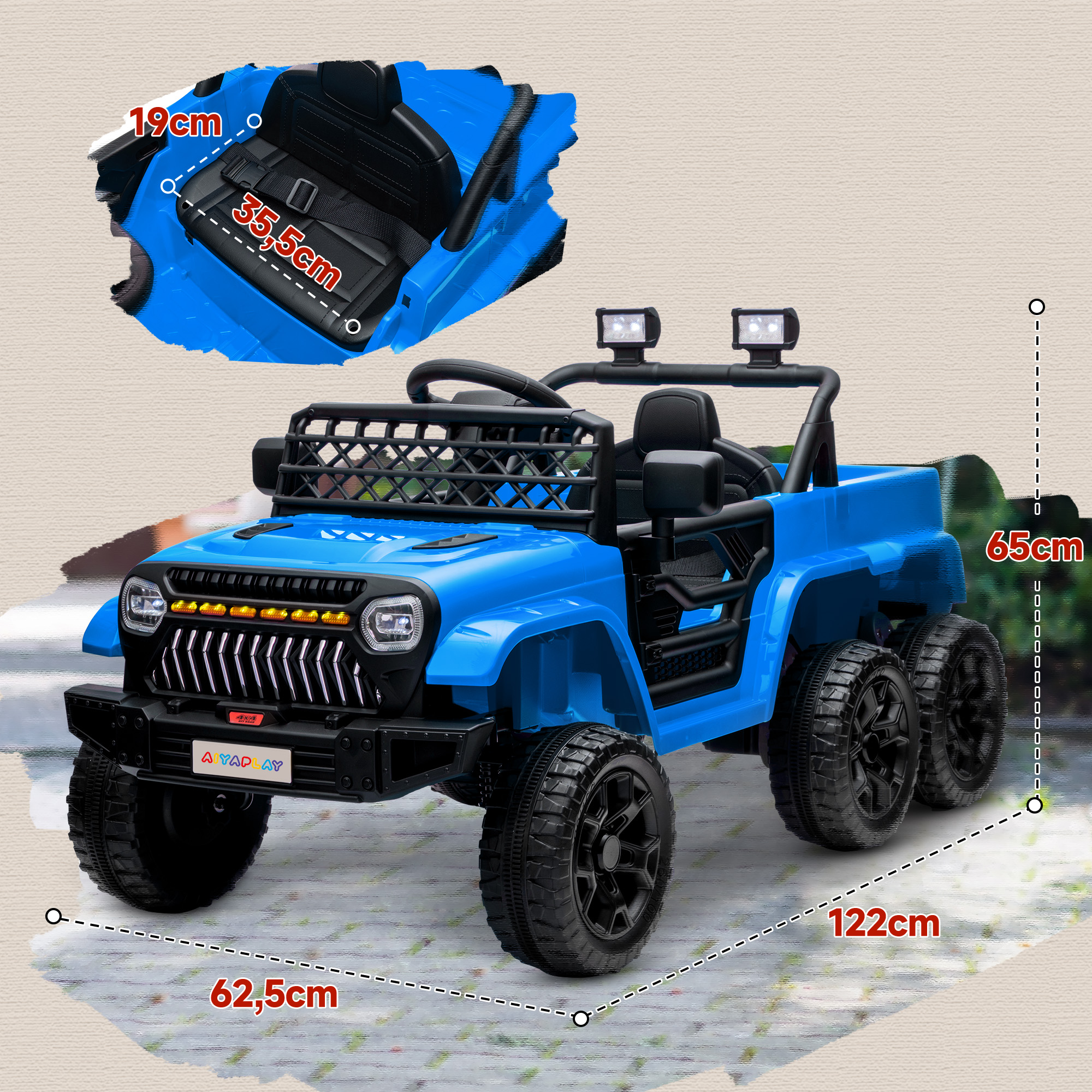 12V Kinderauto, mit Anhänger, LED-Lichtern, Musik und Hupe, für Kinder im Alter von 3-8 Jahren, Hellblau