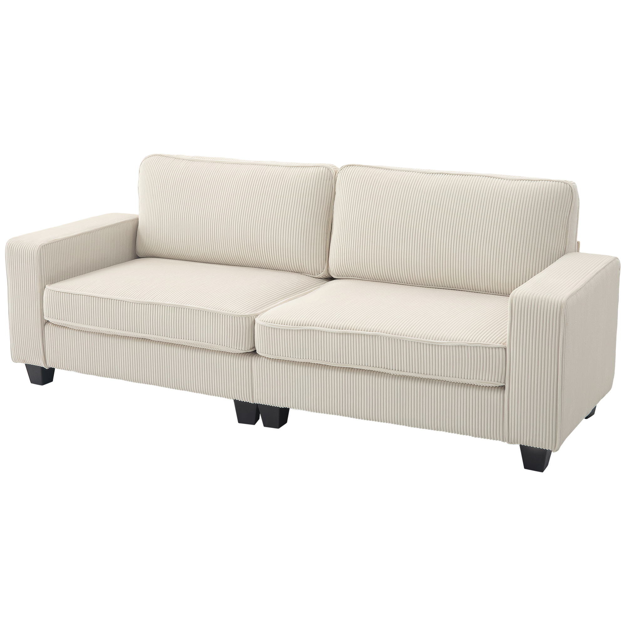 3-Sitzer Sofa mit Cordbezug, Wohnzimmersofa mit Federkern, bis 400 kg, 227 x 84 x 87 cm, Cremeweiß 3-Sitzer Sofa mit Cordbezug, Wohnzimmersofa mit Federkern, bis 400 kg, 227 x 84 x 87 cm, Cremeweiß