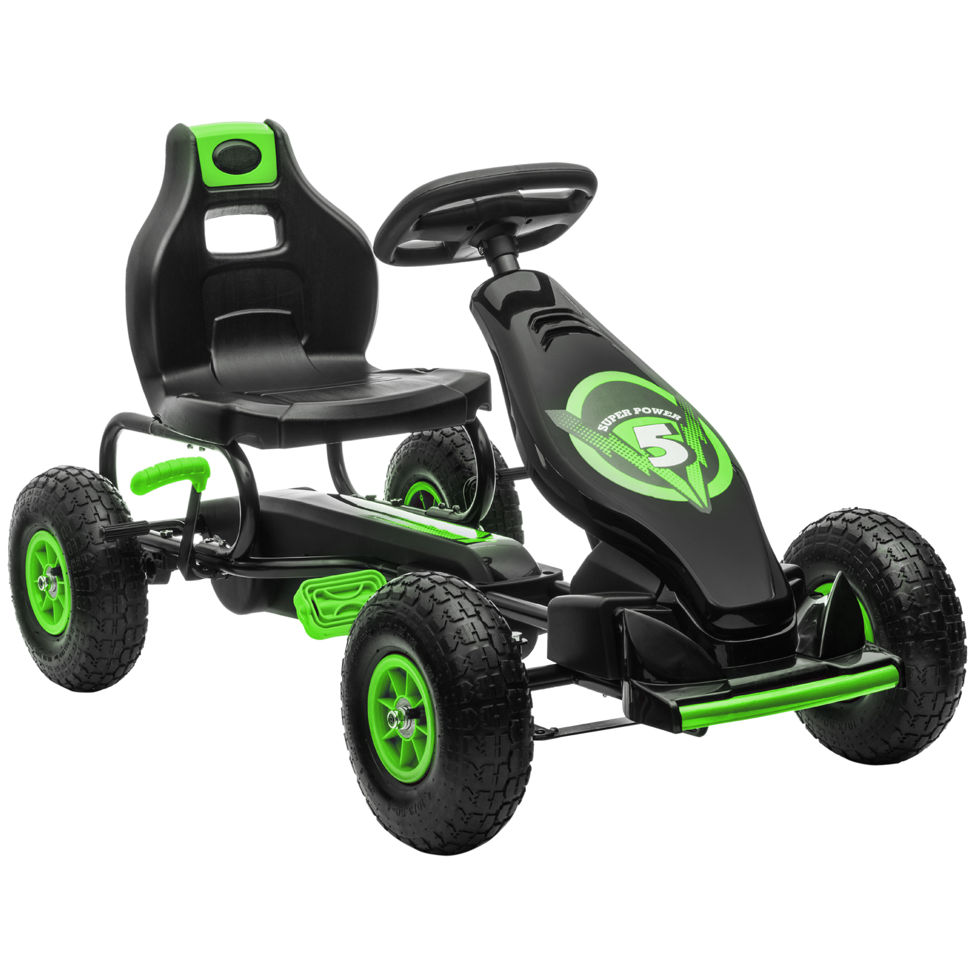 Kinder-Gokart, mit Pedalen, verstellbarem Sitz, In- und Outdoor, ab 5 Jahren, Grün+Schwarz, 121 x 58 x 61 cm