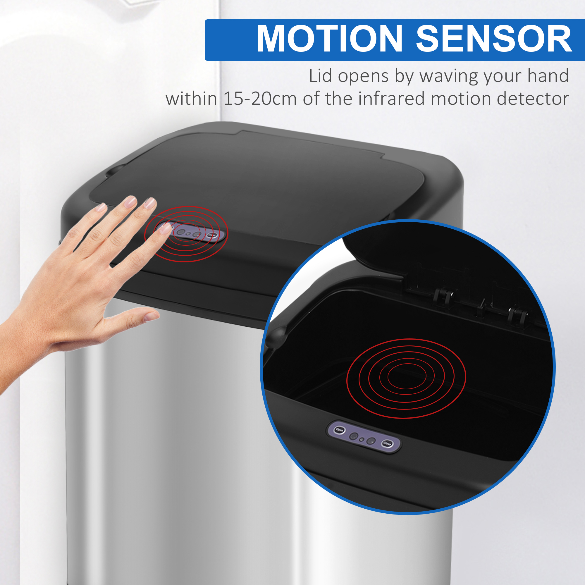 Sensor Mülleimer 20L Edelstahl Automatischer Mülleimer mit Bewegungssensor, Inneneimer 33 x 25 x 42,5 cm Silber+Schwarz