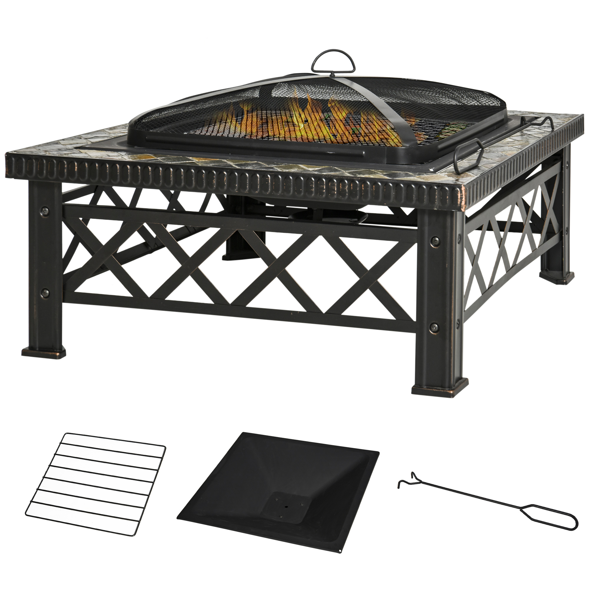 3-in-1 Feuerschale Feuerkorb Feuerstelle mit Funkenschutz Grillrost Eiskübel Garten BBQ Schwarz 76cm x 76cm x 47cm 3-in-1 Feuerschale Feuerkorb Feuerstelle mit Funkenschutz Grillrost Eiskübel Garten BBQ Schwarz 76cm x 76cm x 47cm