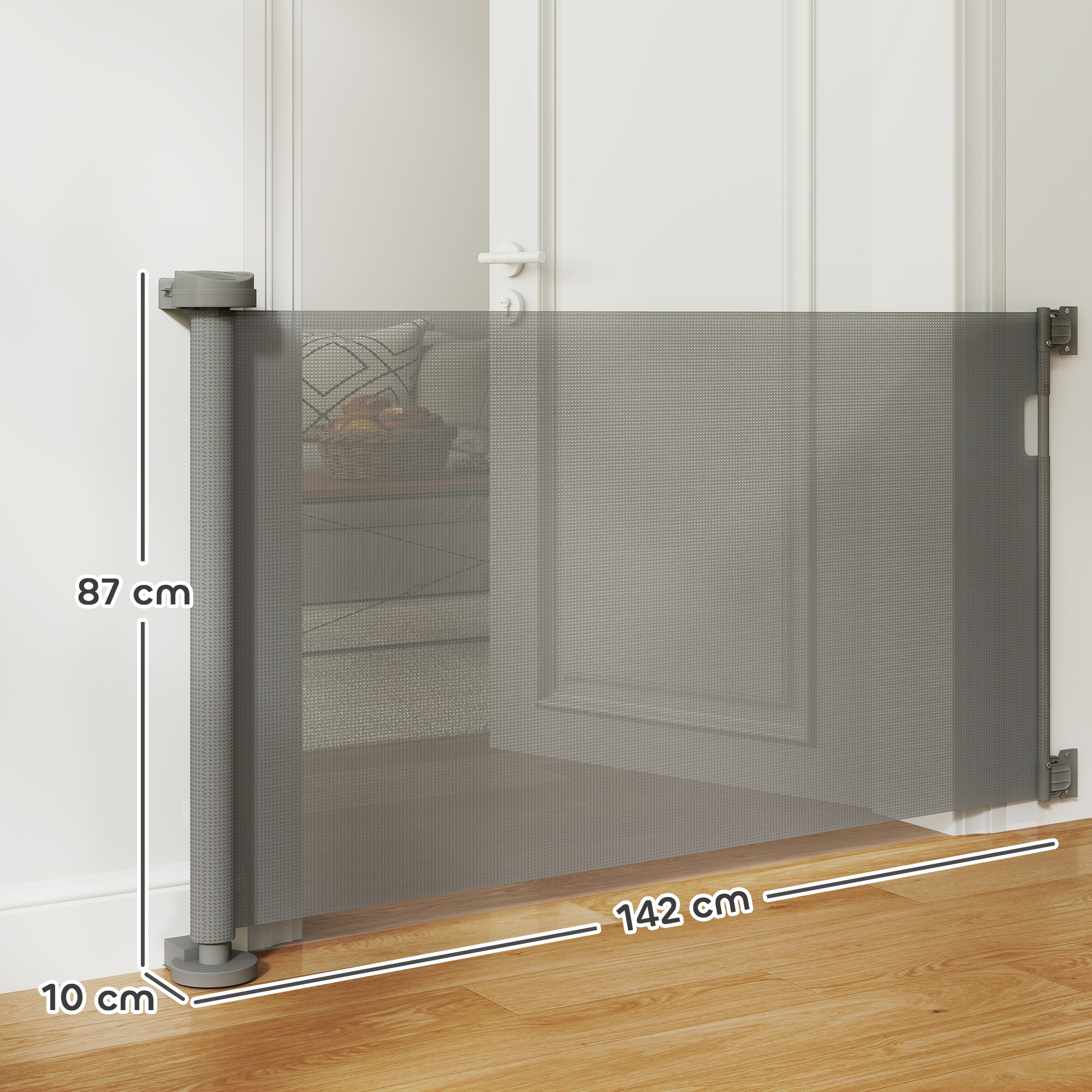 Treppenschutzgitter Ausziehbar 0-136cm 87 cm Hoch Türschutzgitter für Haustiere 142 x 10 x 87 cm Grau