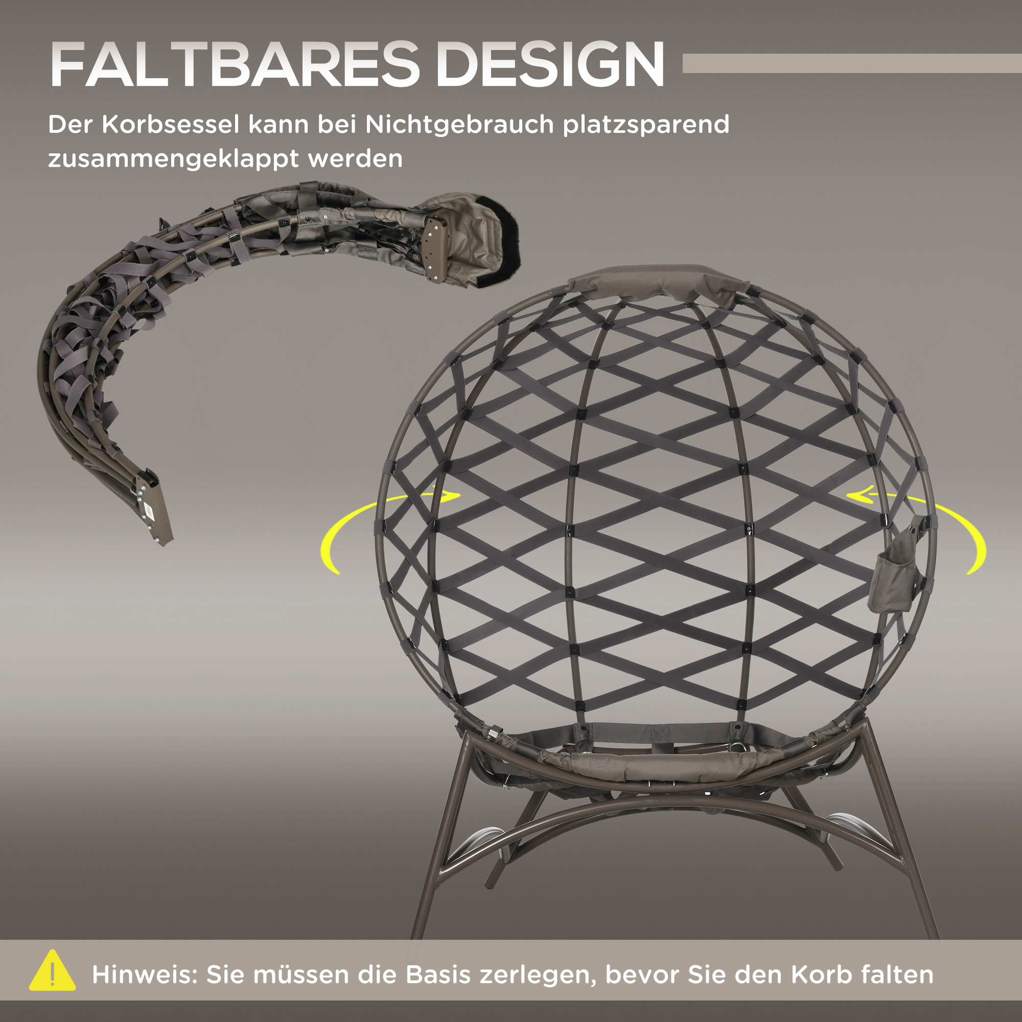 Gartenstuhl-Set, 2-tlg., Hocker/Beistelltisch, gr. Sitzkissen, Stahlrahmen, Farbe: Sand, 118 x 75 x 142 cm