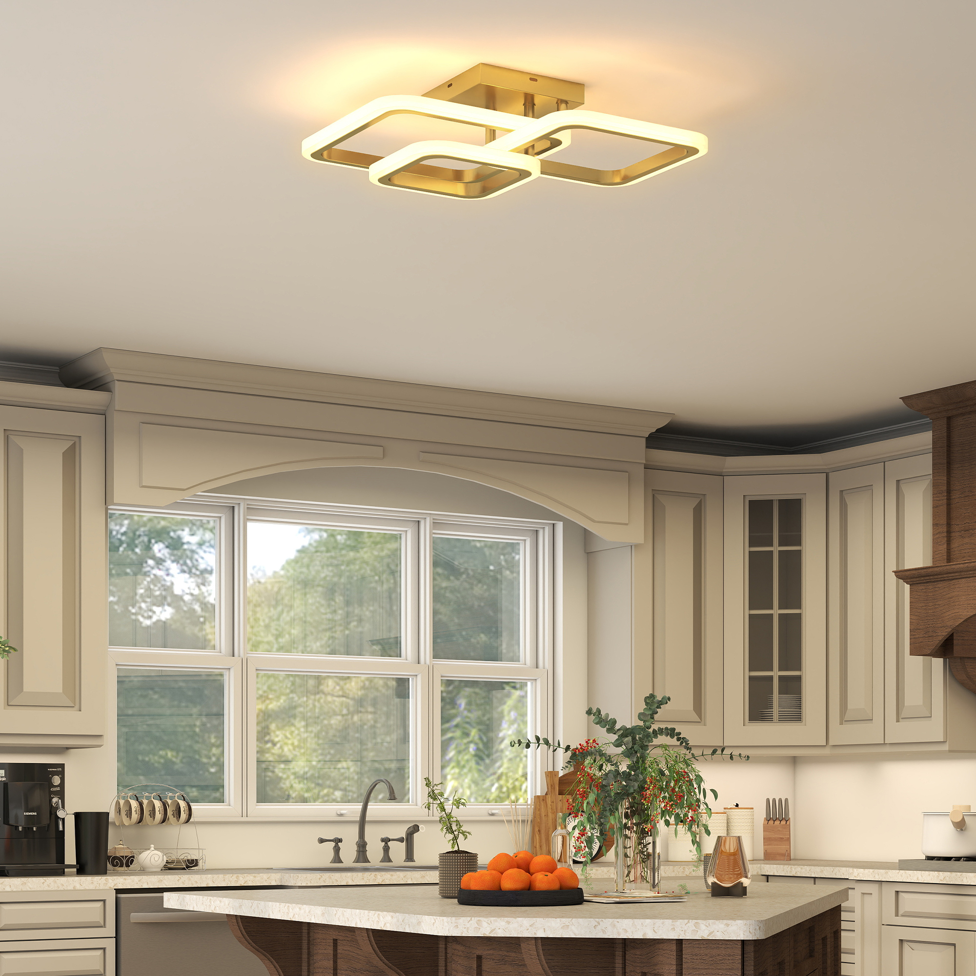 Deckenleuchte LED 40W 4300LM 3500K/4500K/6000K Deckenlampe 3-eckige Wohnzimmerlampe, 48 x 46 x 13 cm, Gold
