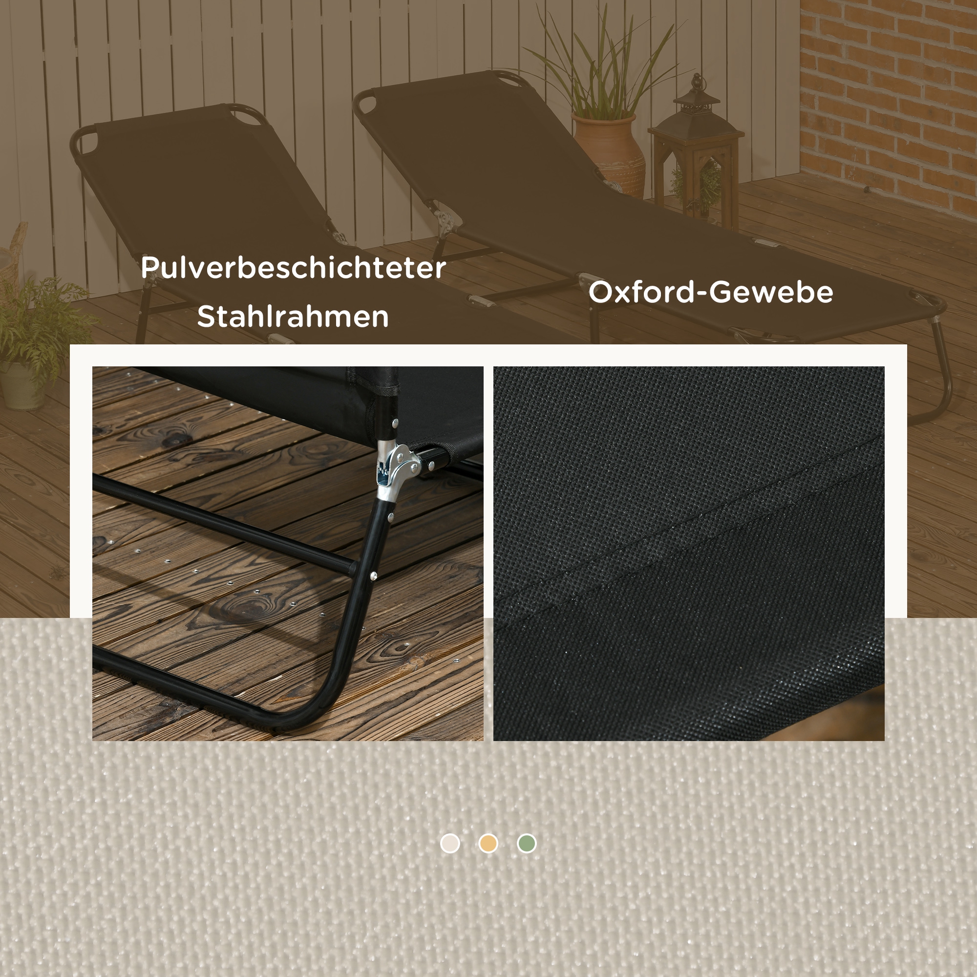 2er Set Sonnenliege klappbar Gartenliege mit 5-Fach höhenverstellbarer Rückenlehne bis 120kg belastbar