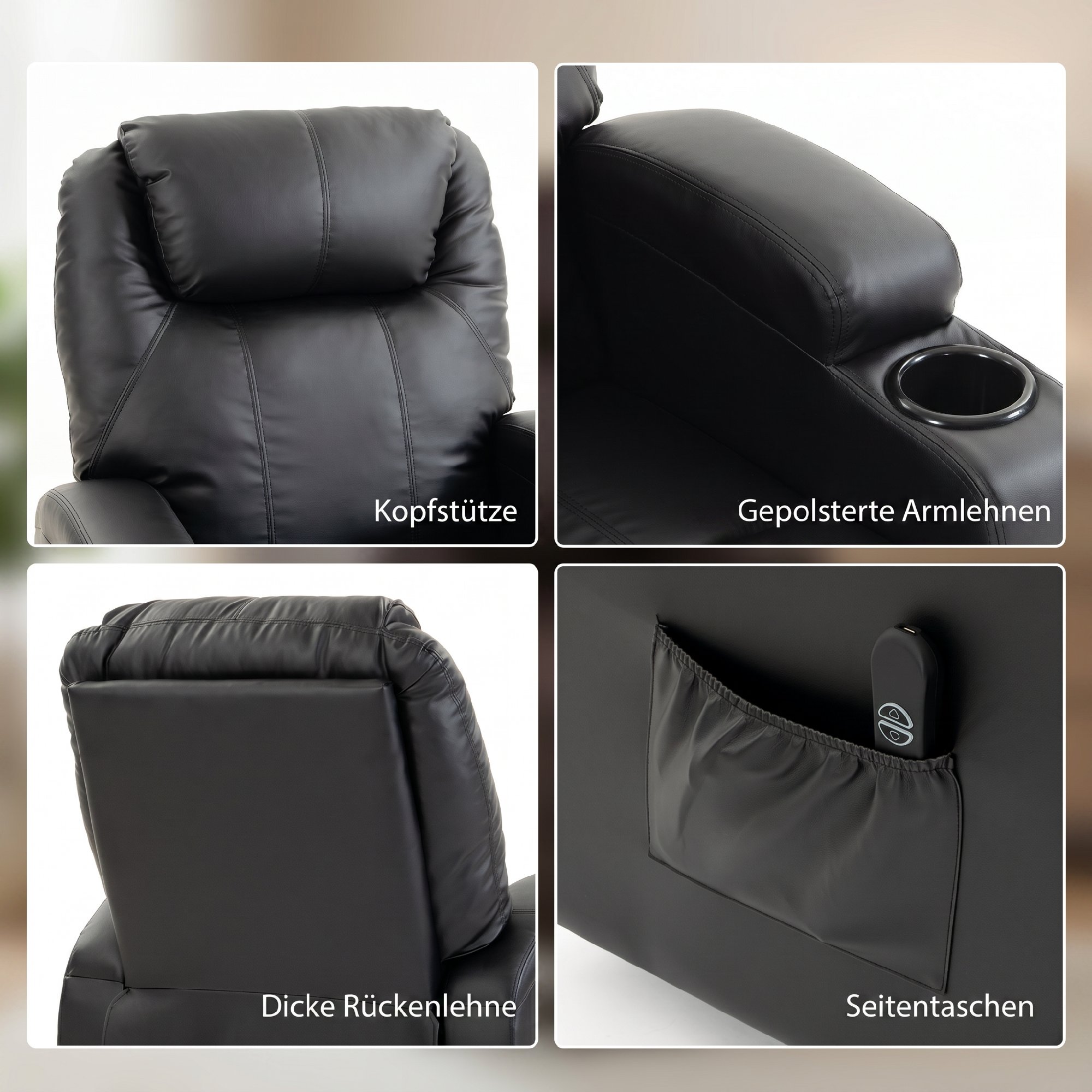 Fernsehsessel Relaxsessel mit Aufstehhilfe, Elektrisch TV-Sessel mit Liegefunktion, Fernbedienung mit USB-Anschluss