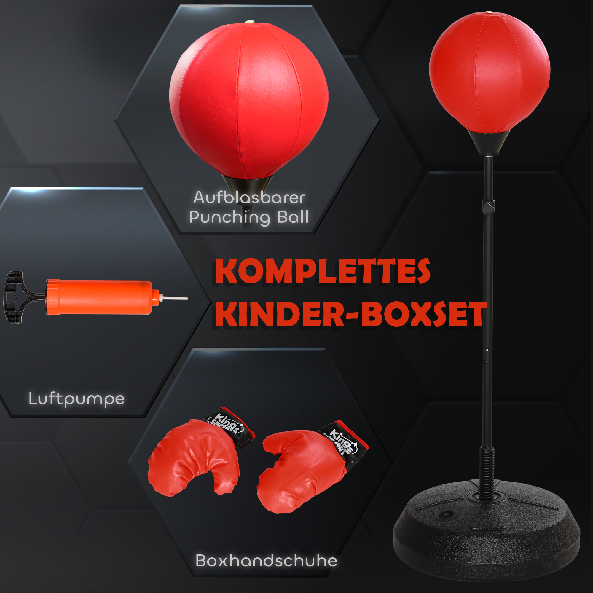 Boxsack für Kinder im Alter von 5-10 Jahren, mit Boxhandschuhen, höhenverstellbar