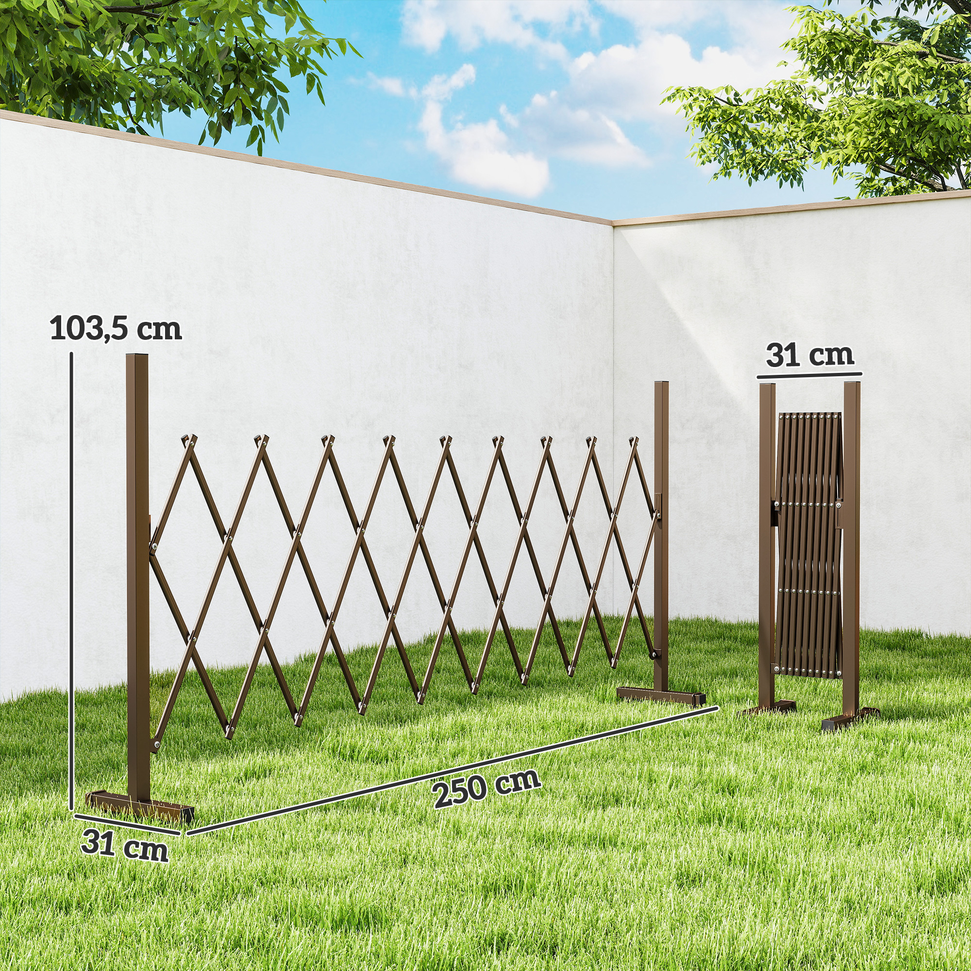Scherengitter ausziehbar 31-250cm Absperrgitter Scherensperre Garten Alu Braun
