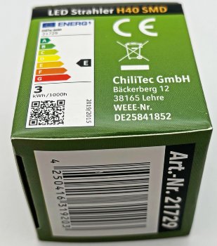 LED Strahler GU10 "H40 SMD", 120°, 3000k, 330lm, 230V/3W, warmweiß