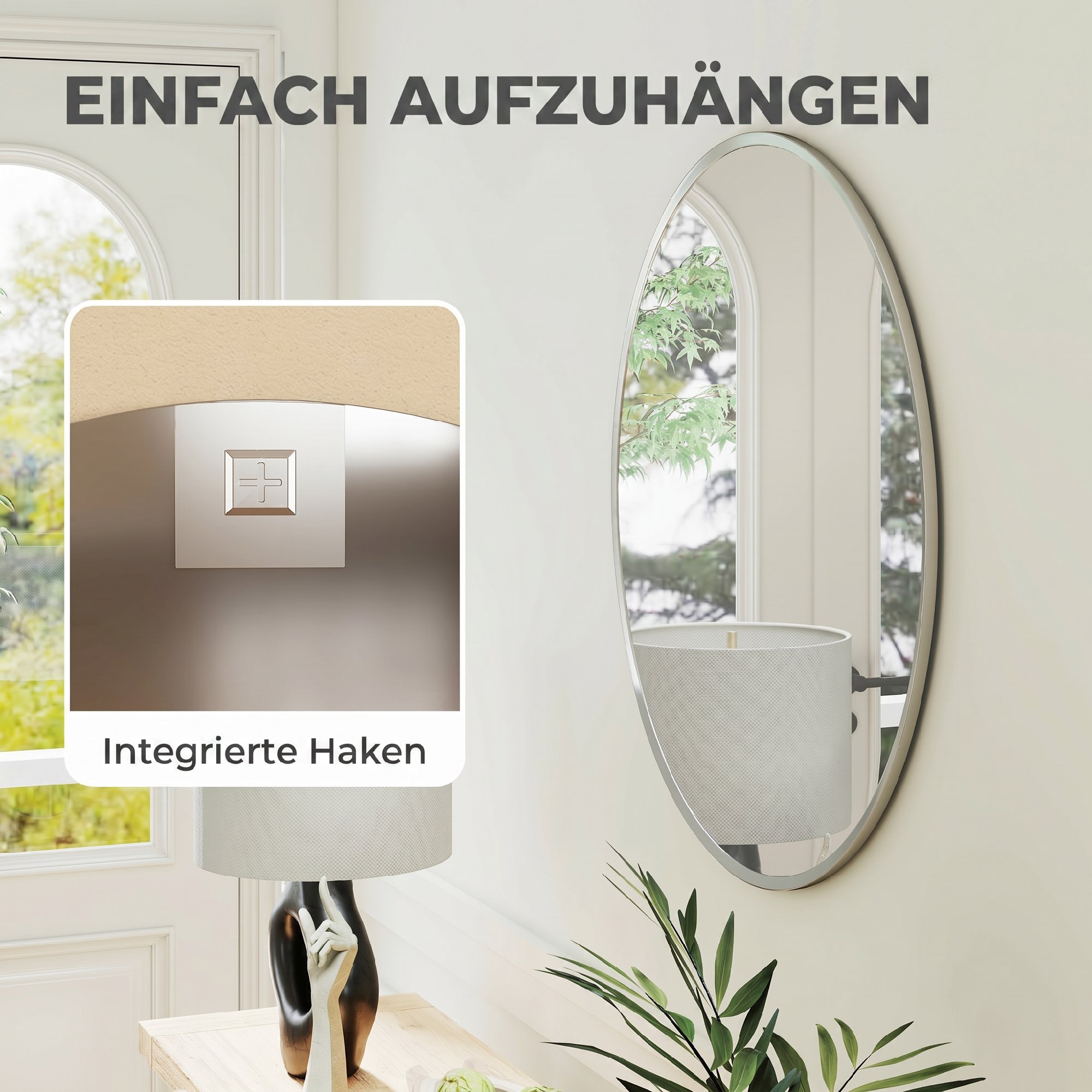 Wandspiegel, modernes Design, 61 x 61 cm, Silber