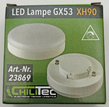 LED Leuchtmittel GX53 "XH 90" warmweiß, 9W, 805lm, Ø75x25mm, 120°, 3000k