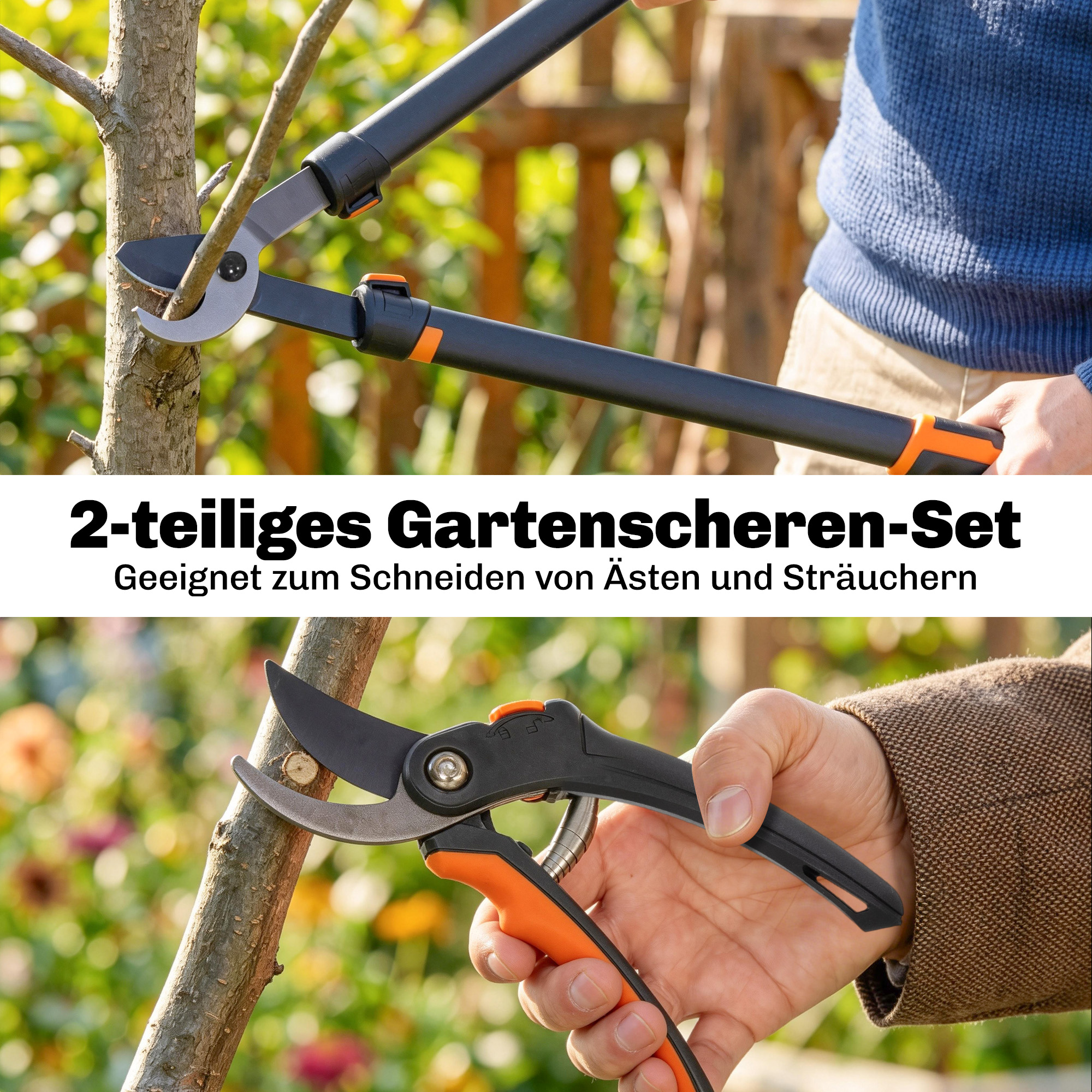 2-teiliges Gartenscheren-Set mit Astscheren, Baumscheren, Strauchpflege-Set