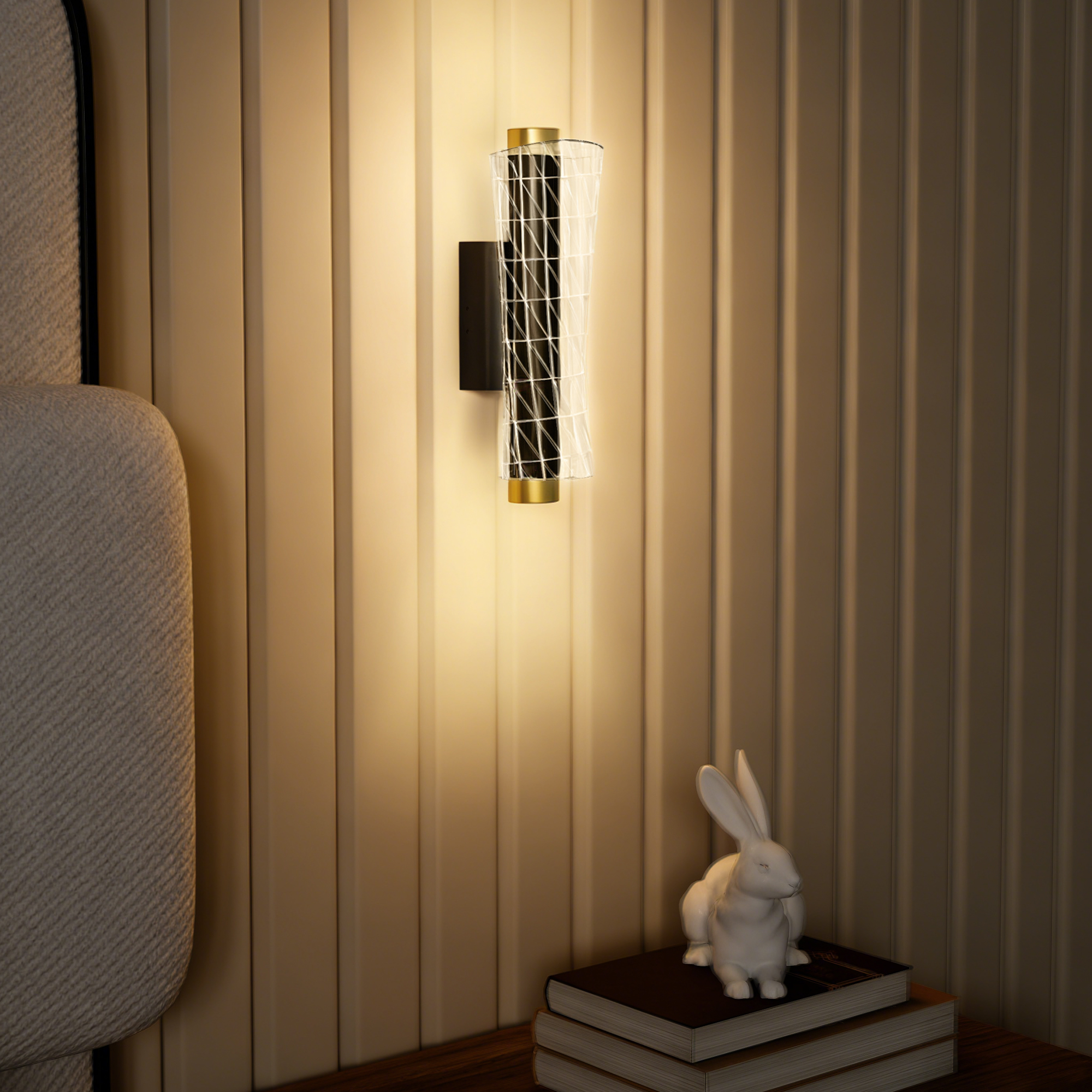 Wandleuchte Innen Wandlampe mit LED Lichte, Gitterdesign, Dimmbar Nachttischlampe Metall, Schwarz