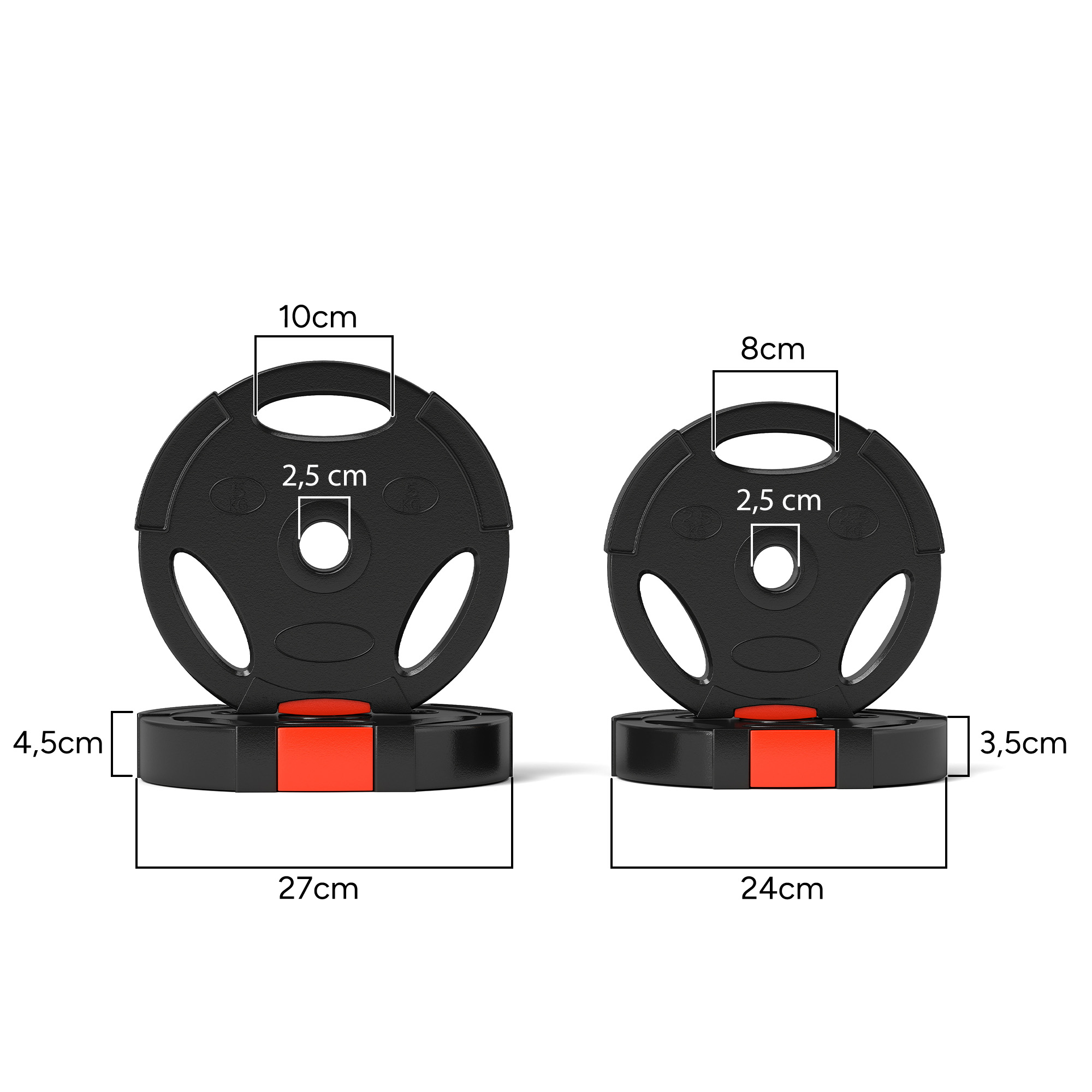 4er Gewichtsplatten-Set für Training, Fitnessstudio, Heimtraining, Stärke-Training, 2 x 5 kg und 2 x 2,5 kg, Schwarz