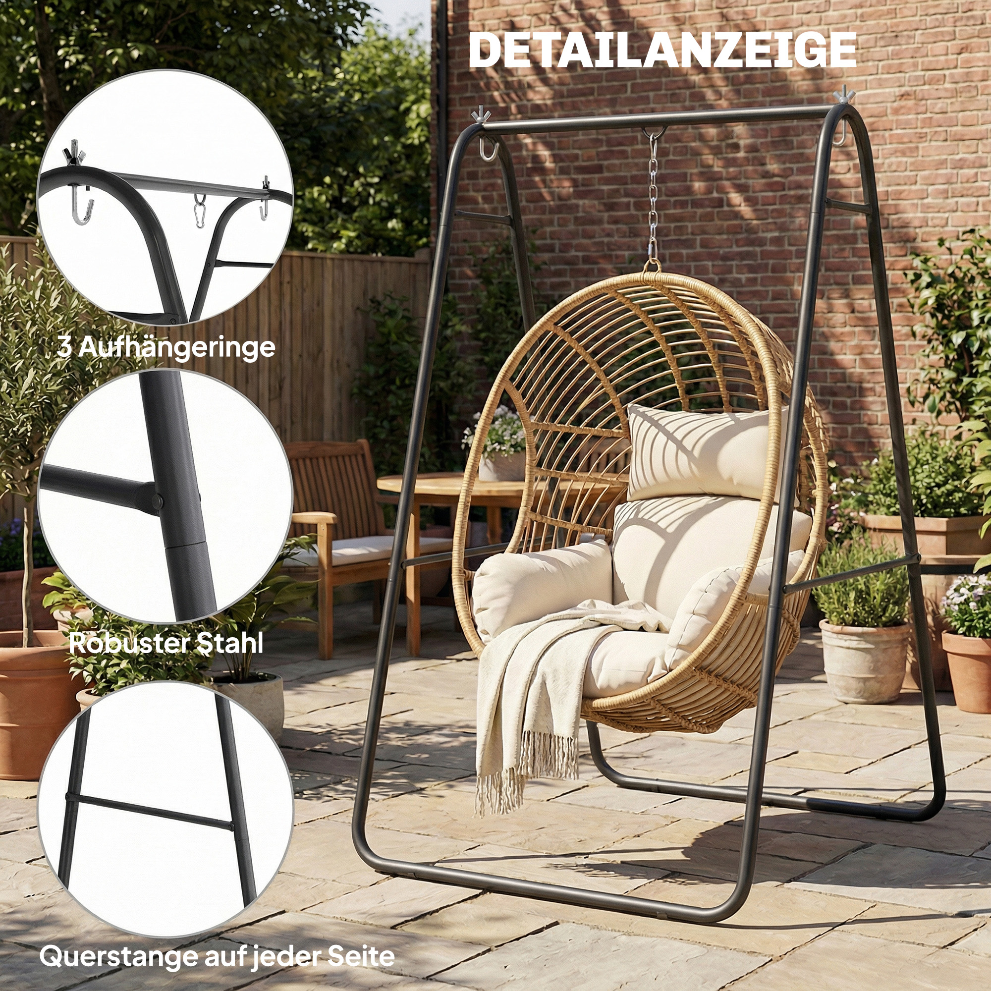 Hängesessel-Ständer, 150 kg Tragkraft, für drinnen und draußen, Schwarz