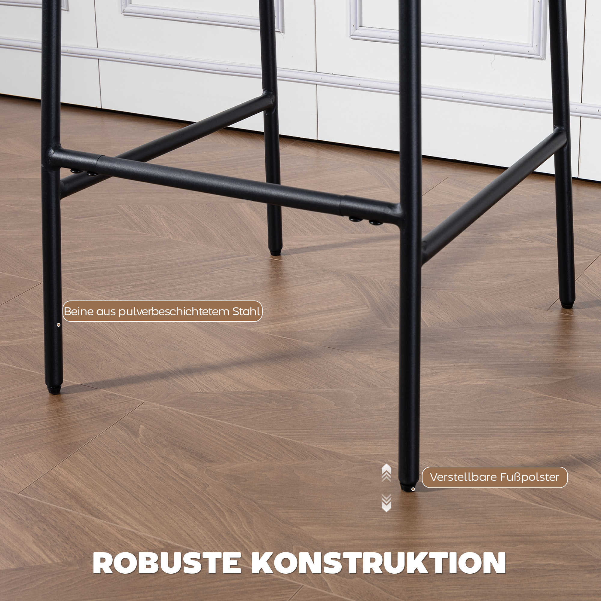 2er-Set Barstühle, gepolsterte Hochstühle für Küchentheke, Hausbar, Rückenlehne, Fußstütze, Stoffbezug, Stahl, Grau