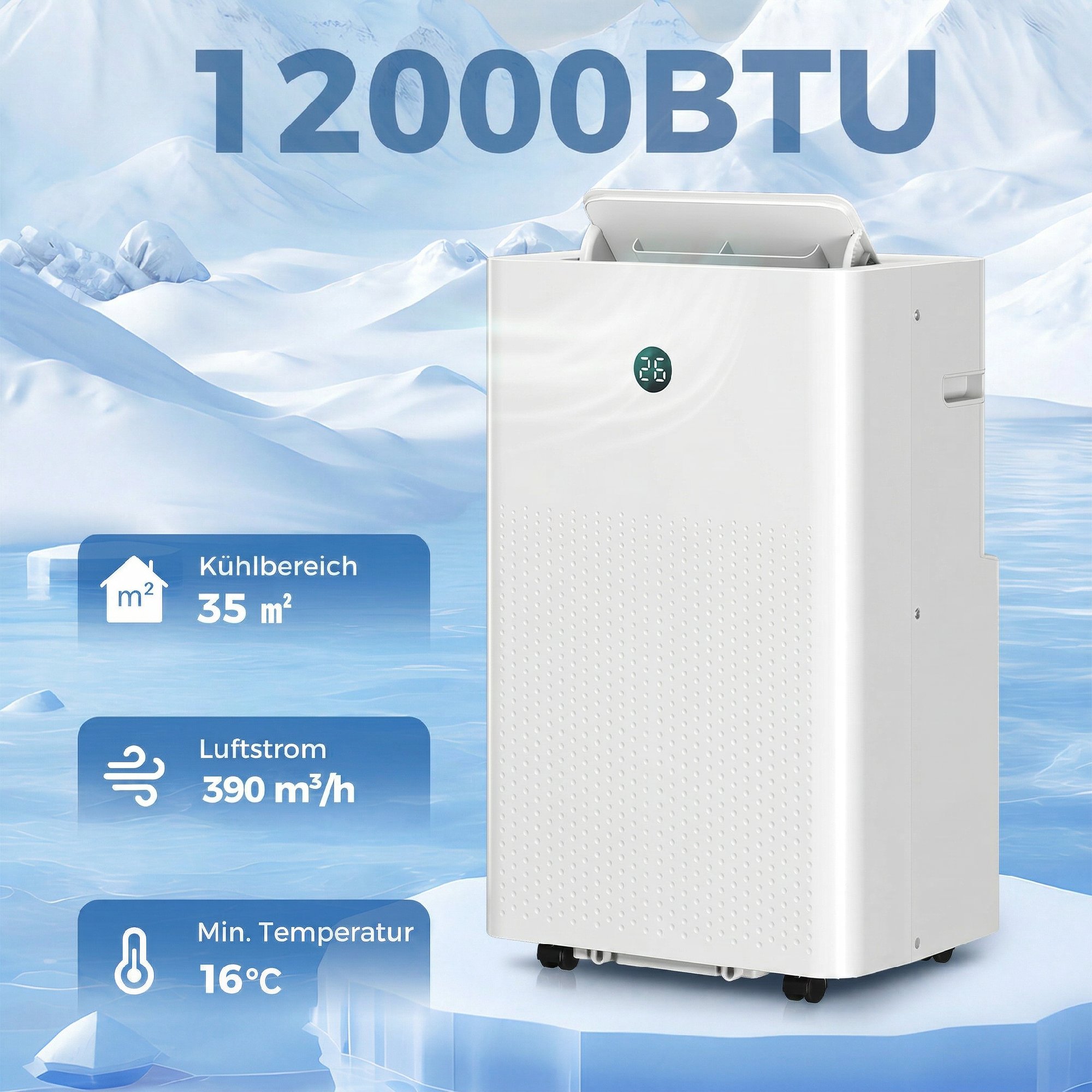 tragbares Klimagerät mit 12.000 BTU, 4-in-1 Klimaanlage mit WiFi- und Sprachsteuerung, Kühlung, Entfeuchter, Ventilator, Schlafmodus