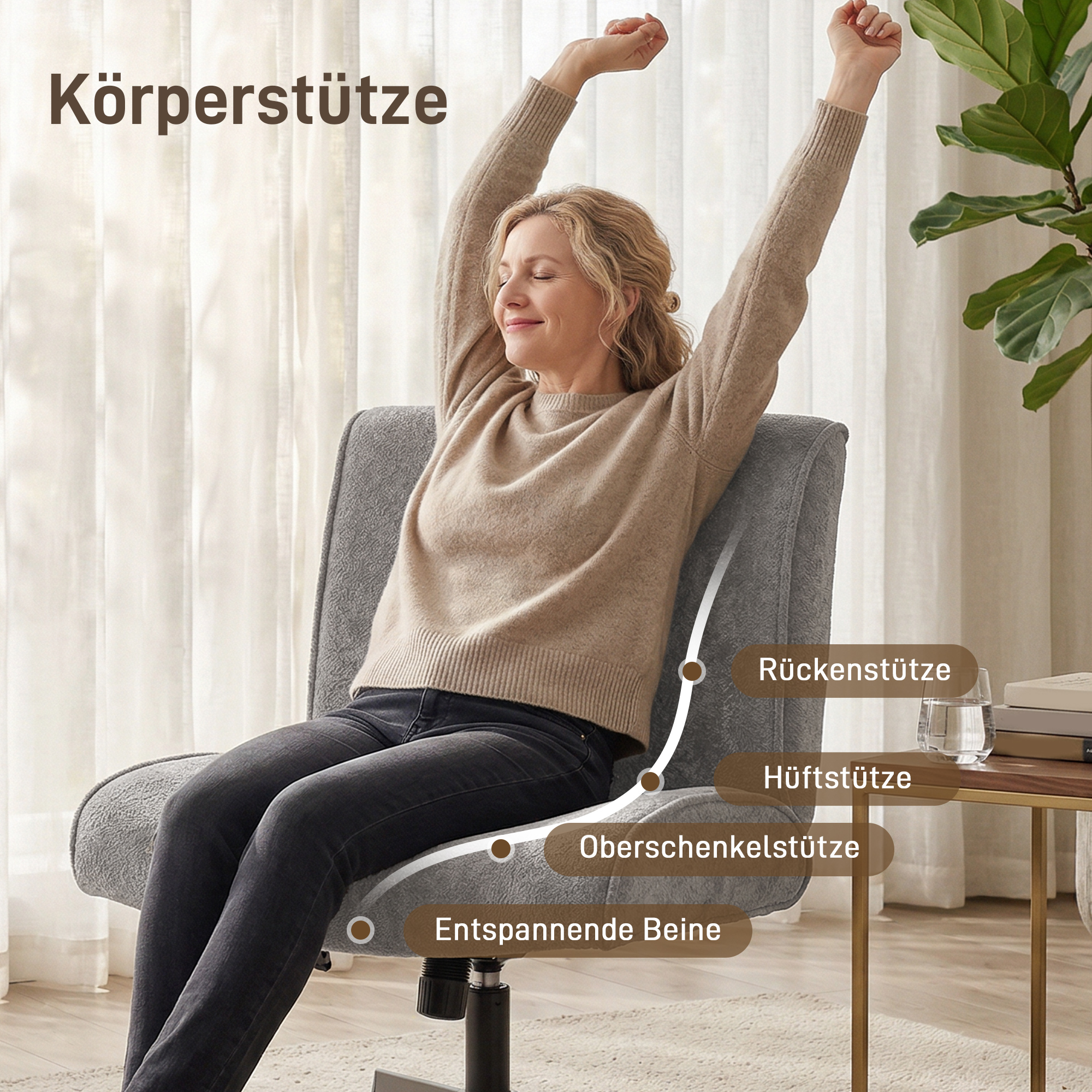 Drehbarer Akzentstuhl, Samtgepolsterter Lounge-Sessel mit Höhenverstellung für Wohnzimmer, Büro, Grau