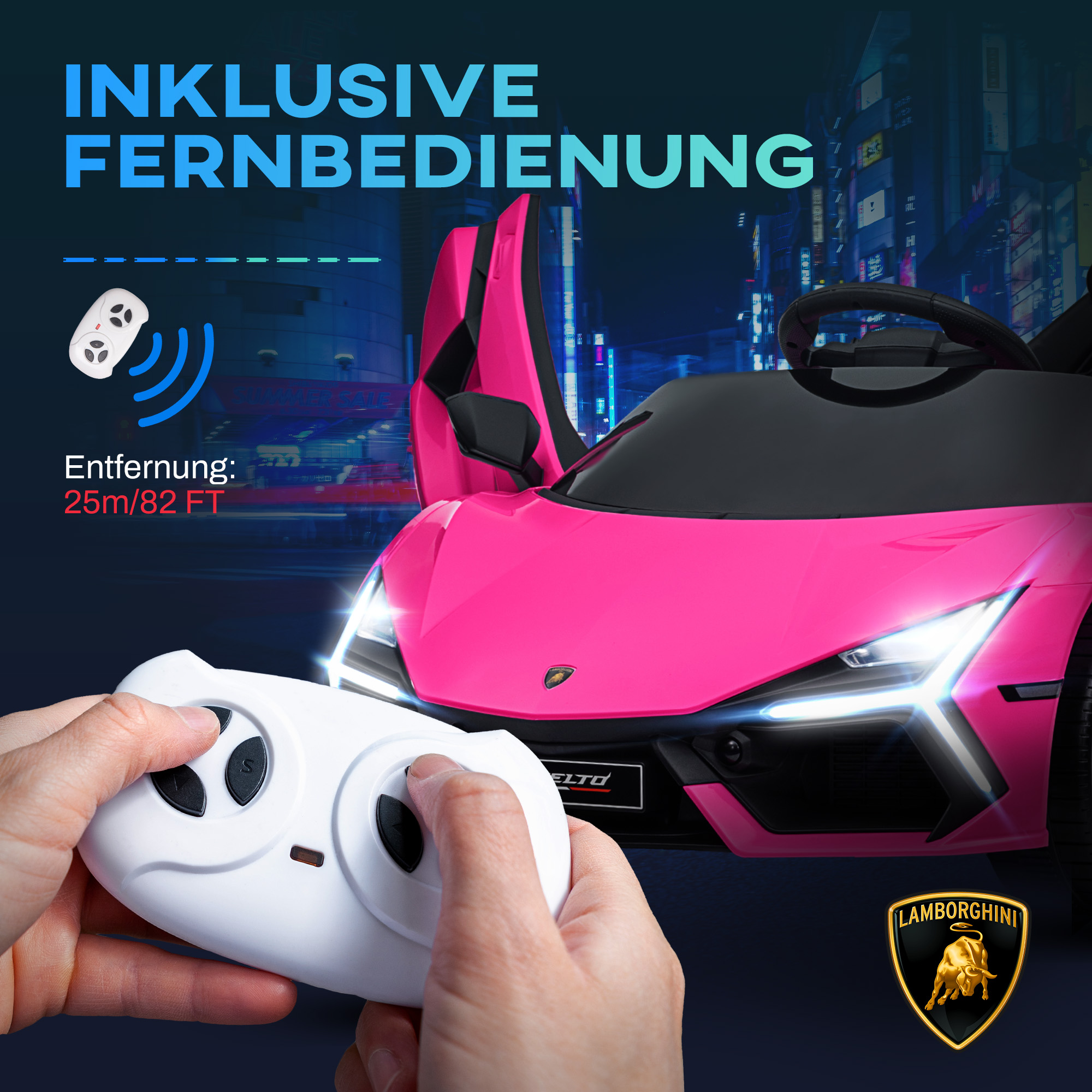 Elektroauto für Kinder von 3-5 Jahren, sanfter Antrieb, fernsteuerbar, mit Hupe, Kunststoff und Metall, Rosa