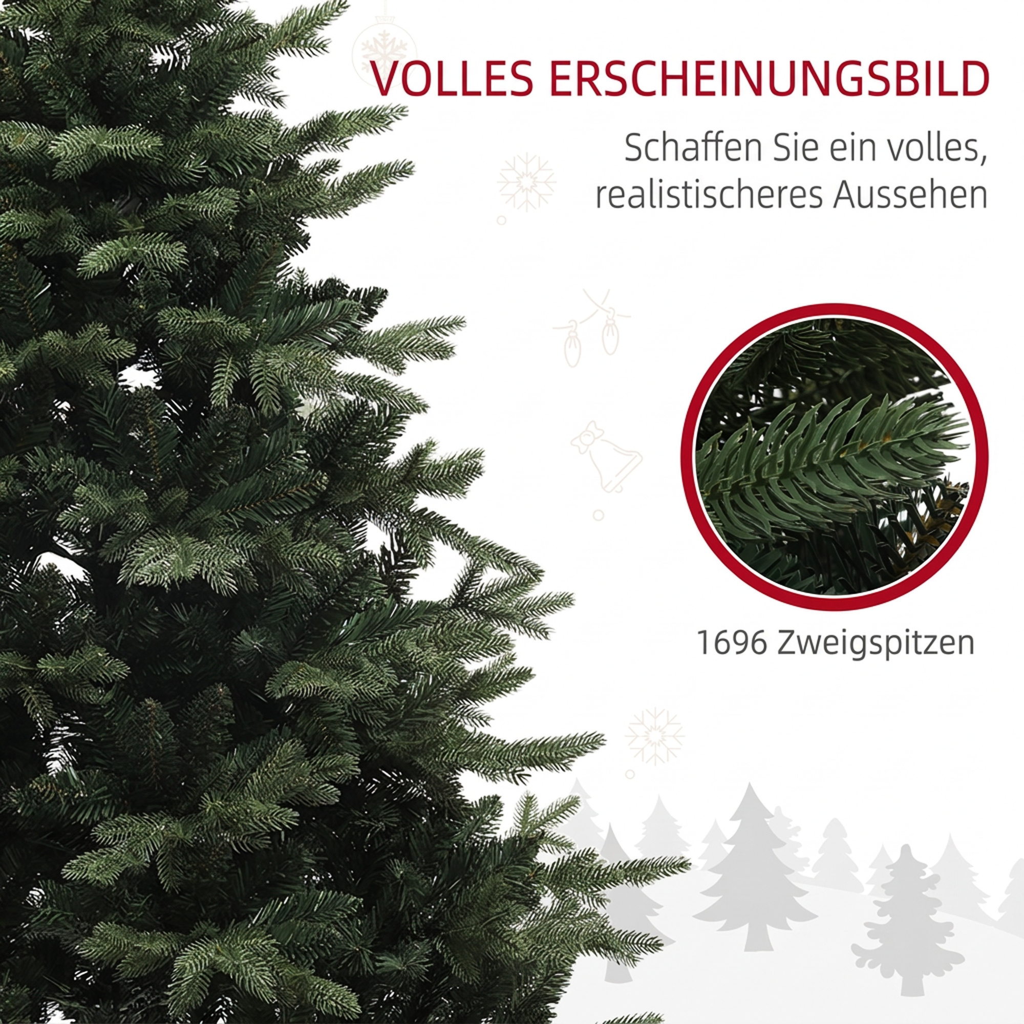 180 cm künstlicher Weihnachtsbaum im Fichtendesign mit 1696 Zweigspitzen und klappbarem Stahlfuß, Christbaum für Zuhause oder Büro, Grün