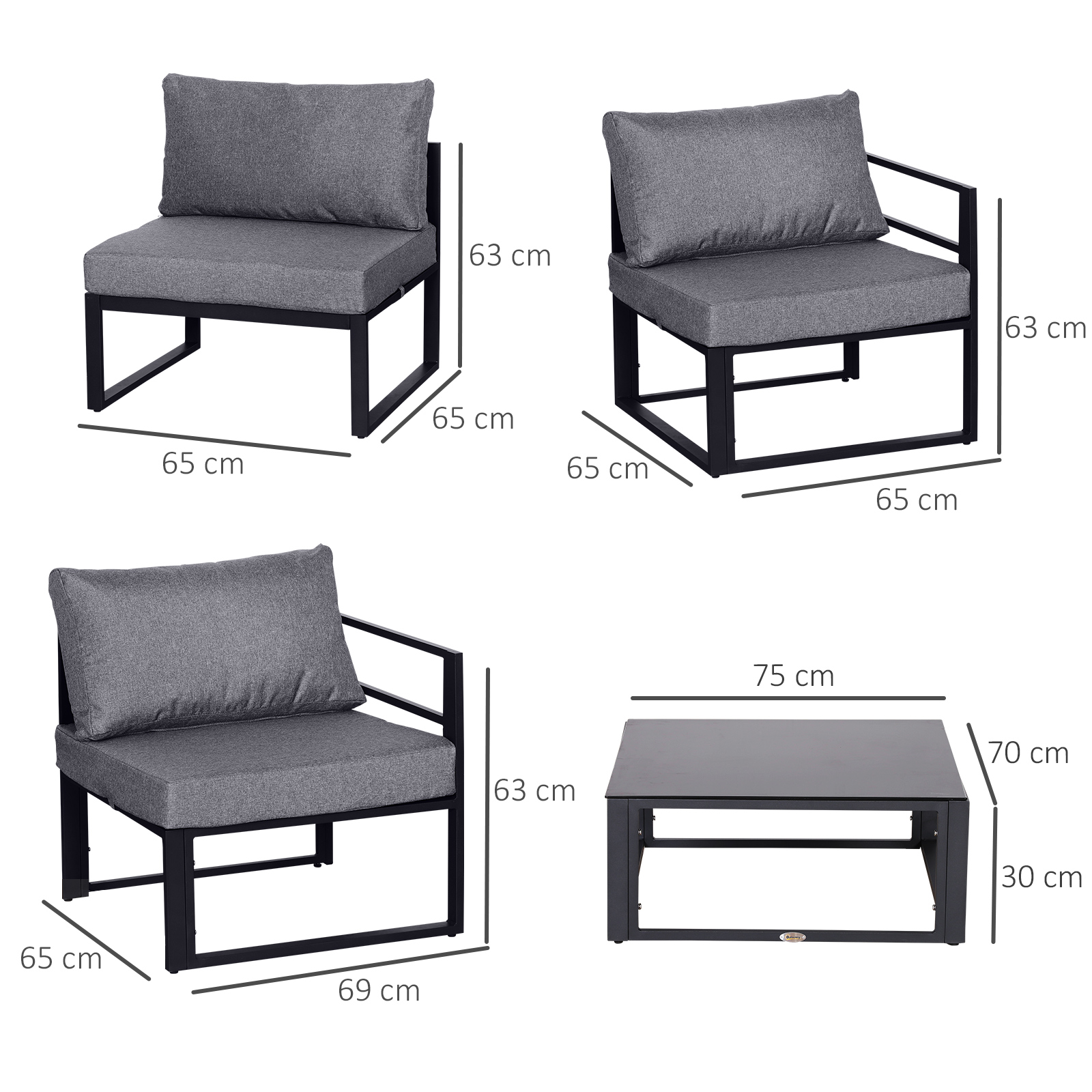 6-tlg. Gartengarnitur Gartenset Gartensofaset Sitzgruppe Gartenmöbel Alu+ Polyester + Hartglas Grau 4 x Sessel 1 x Ecksofa 1 x Beistelltisch Kissen für 4–5 Personen