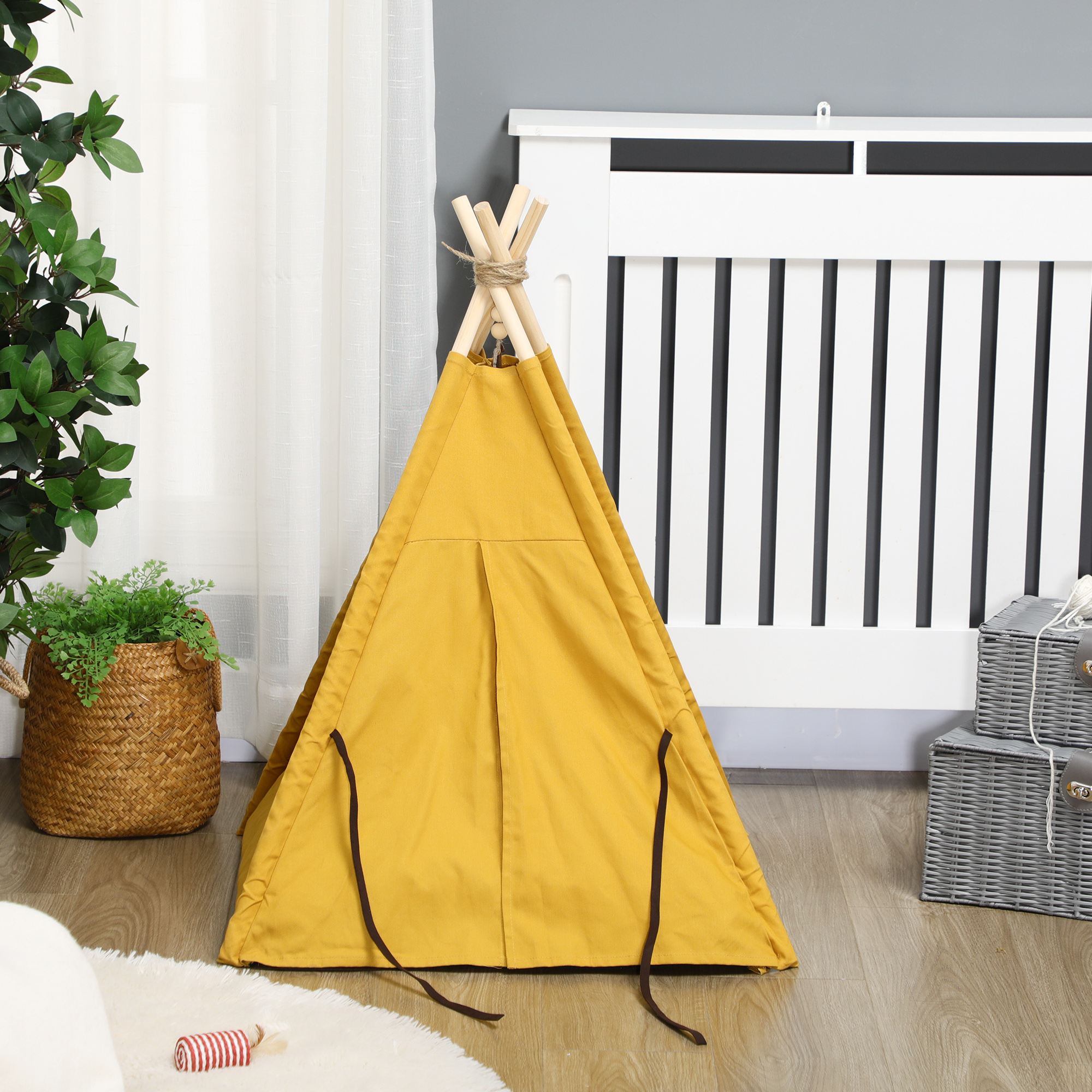 Tierbett, drolliges Tipi-Design, mit weichem Liegekissen, Bodenmatte, für Hunde und Katzen, 60 x 60 x 76 cm