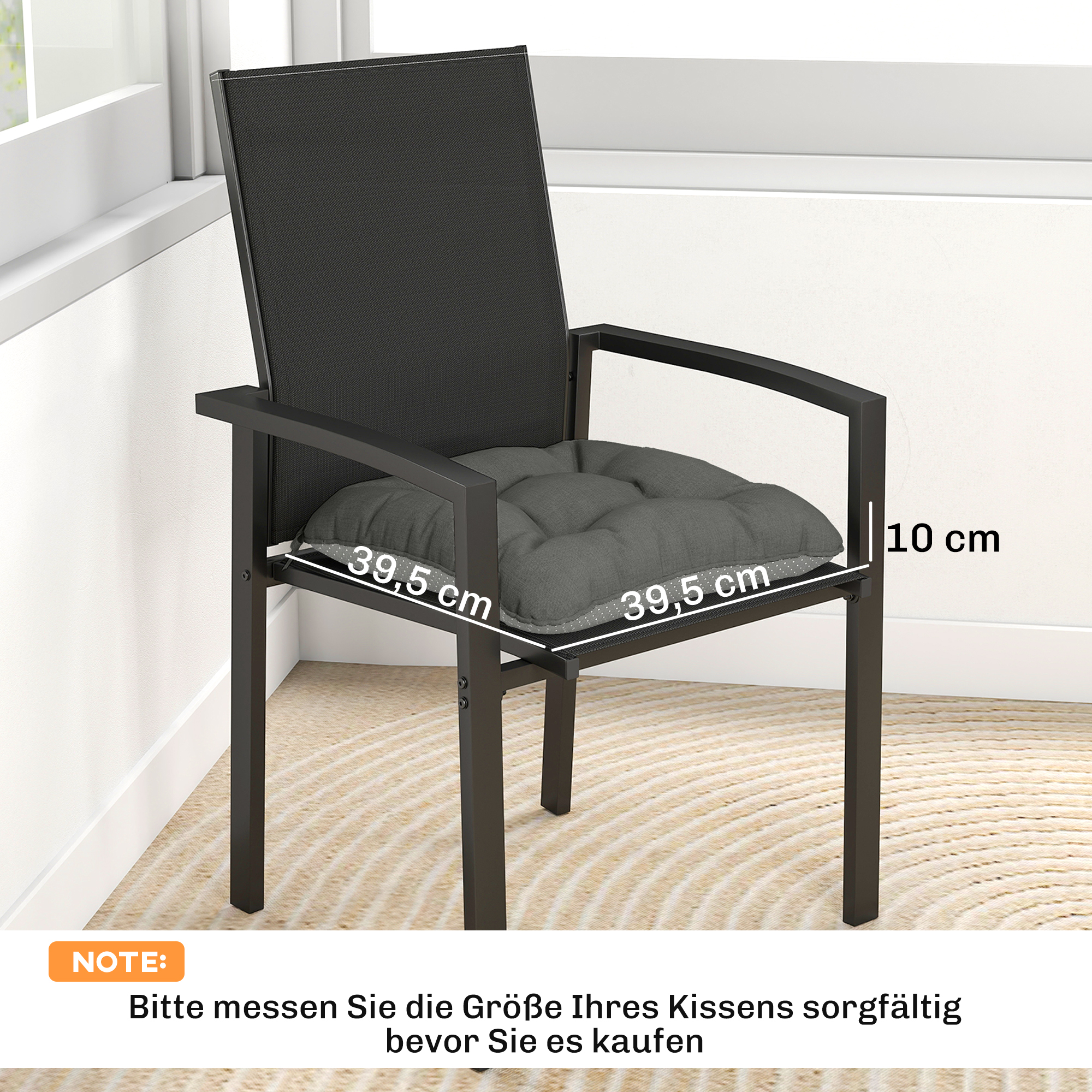 4er Set Sitzkissen 39,5 x 39,5 x 10 cm Stuhlkissen mit Bändern, rutschfeste Outdoor Indoor Sitzauflage