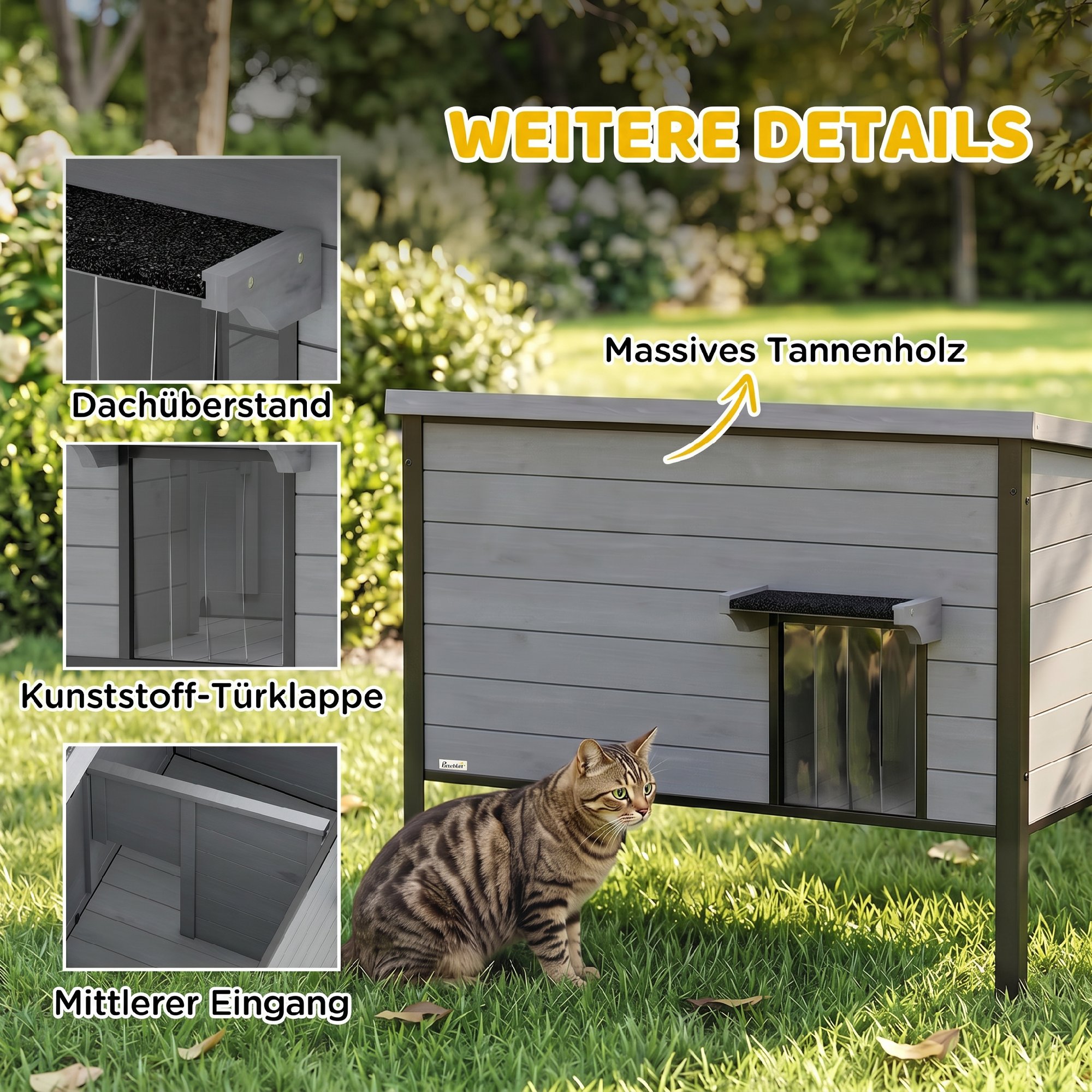 Wetterfest Katzenhaus mit aufklappbarem Dach herausnehmbarem Boden Eingang für 1-2 Katzen bis 12 kg 85x55x70 cm Hellgrau