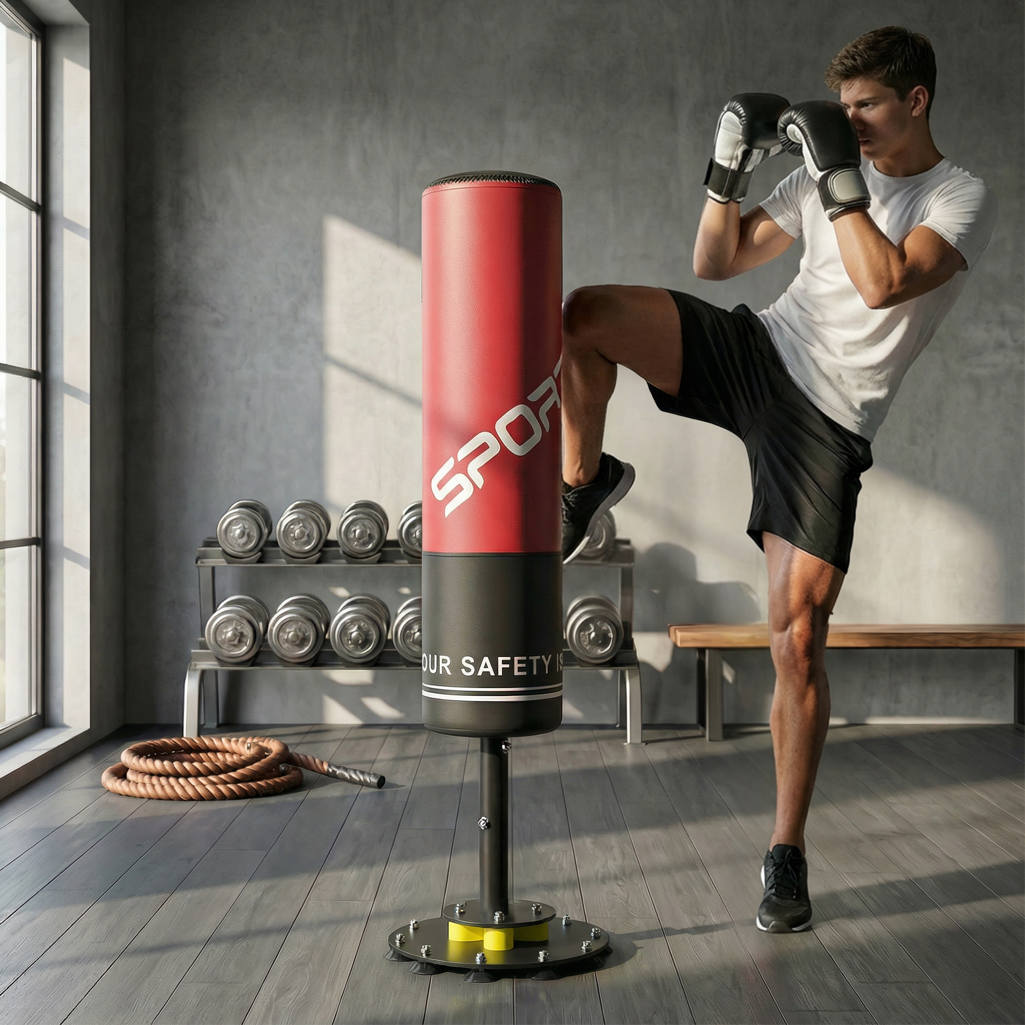 Boxsack freistehend 135 cm Standboxsack 10 Saugnäpfen und Stoßdämpfer für Erwachsene Jugendliche