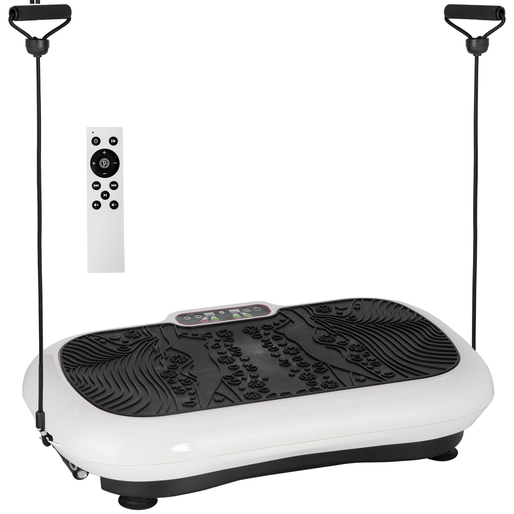 Vibrationsplatte mit 99 Stufen, 2 Fitnessbändern 73 x 40 x 13cm Weiß+Schwarz