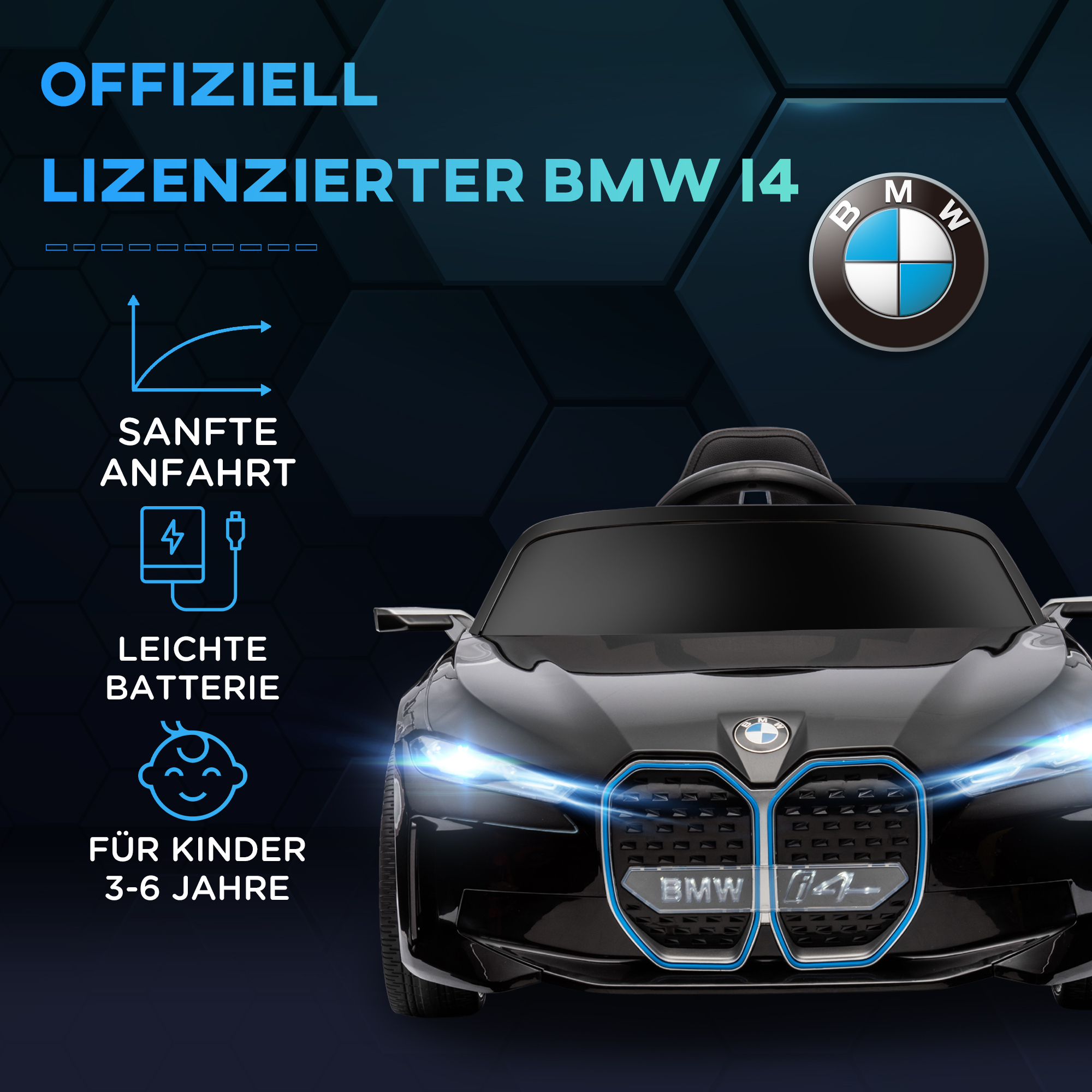 Kinderauto, aufladbarer Akku, 3-5 km/h, mit Fernbedienung, Multimedia-Player, schwarz