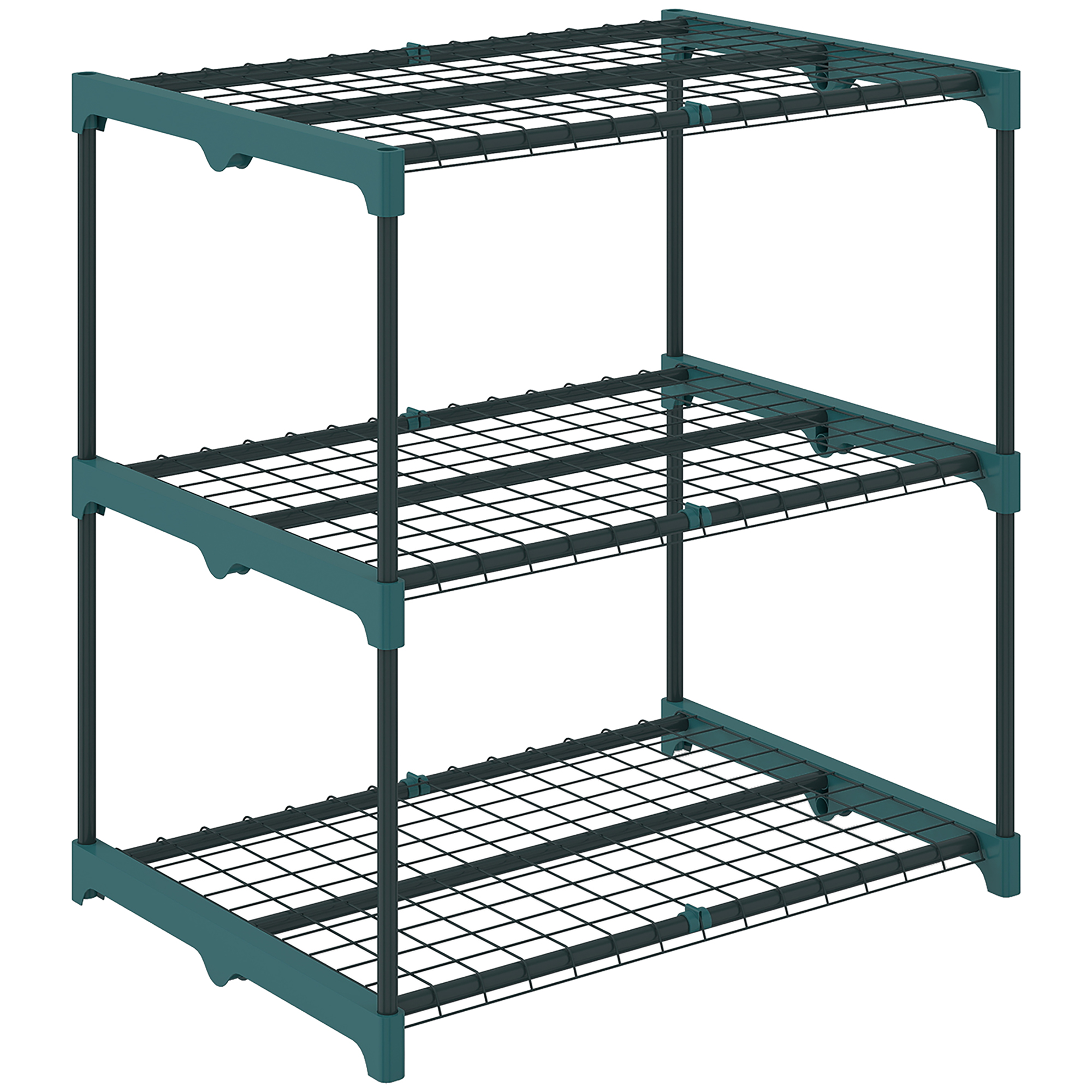 3-Etagen Pflanzenständer, 72 cm hoch Blumenständer für Innen Außen, Pflanzenregal aus Stahl Dunkelgrün