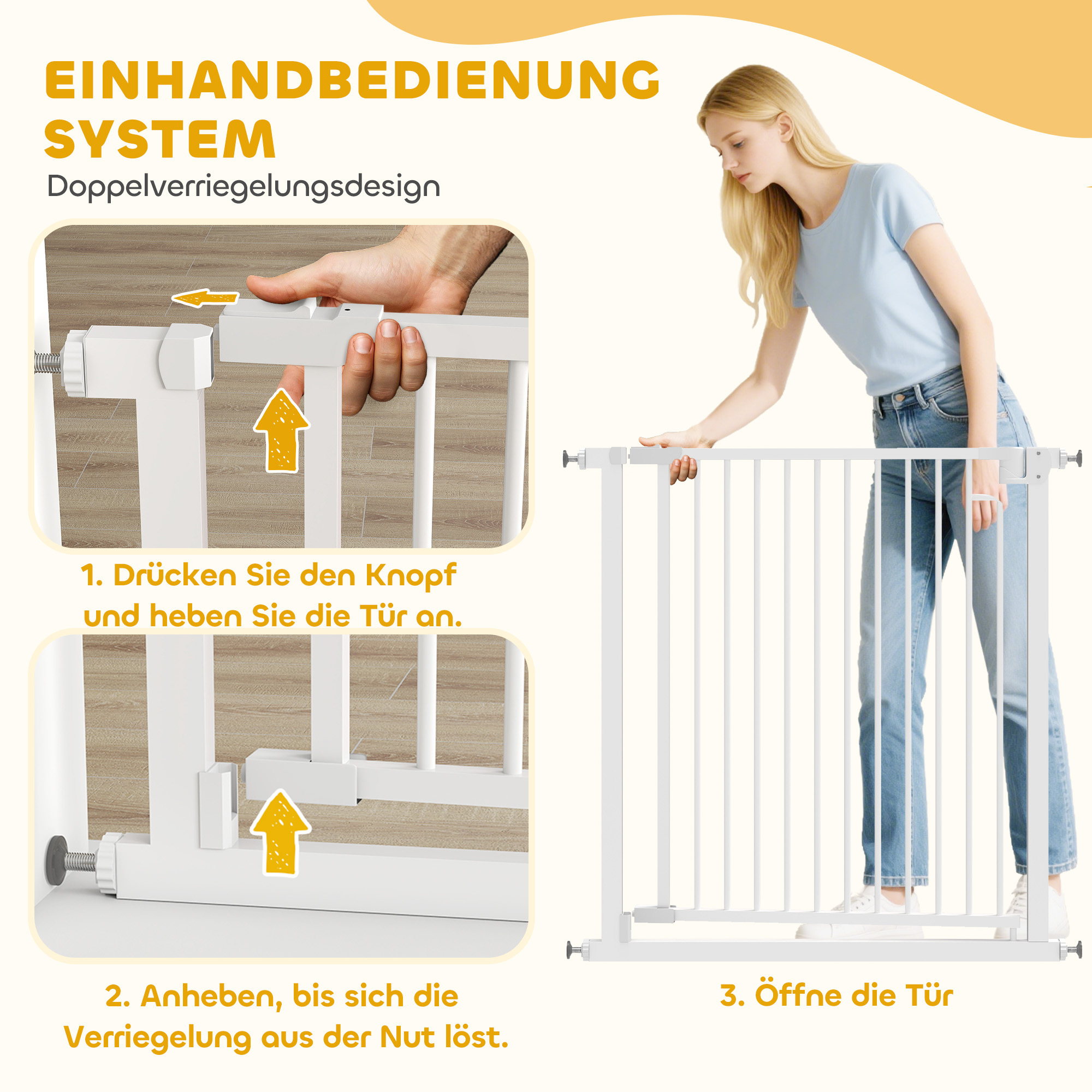 Treppenschutzgitter Absperrgitter ohne Bohren mit automatische Schließung für Kinder Küche Treppe 76-80 x 76 cm Weiß