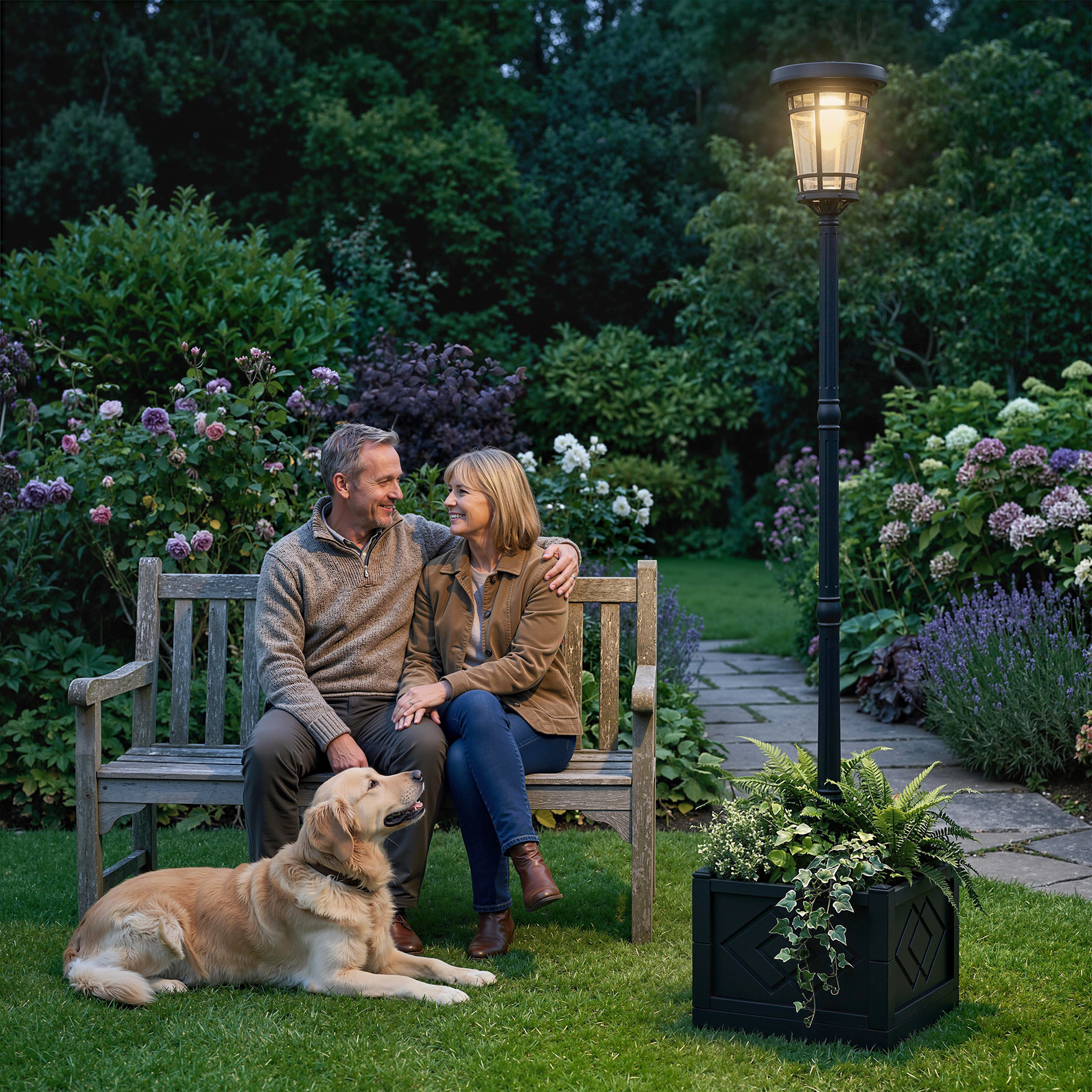 Solar Laterne Stehleuchte mit Blumentopf 195cm Außen Gartenlaterne mit 2 Helligkeitsstufen Lichtsteuerung Schalter IP44