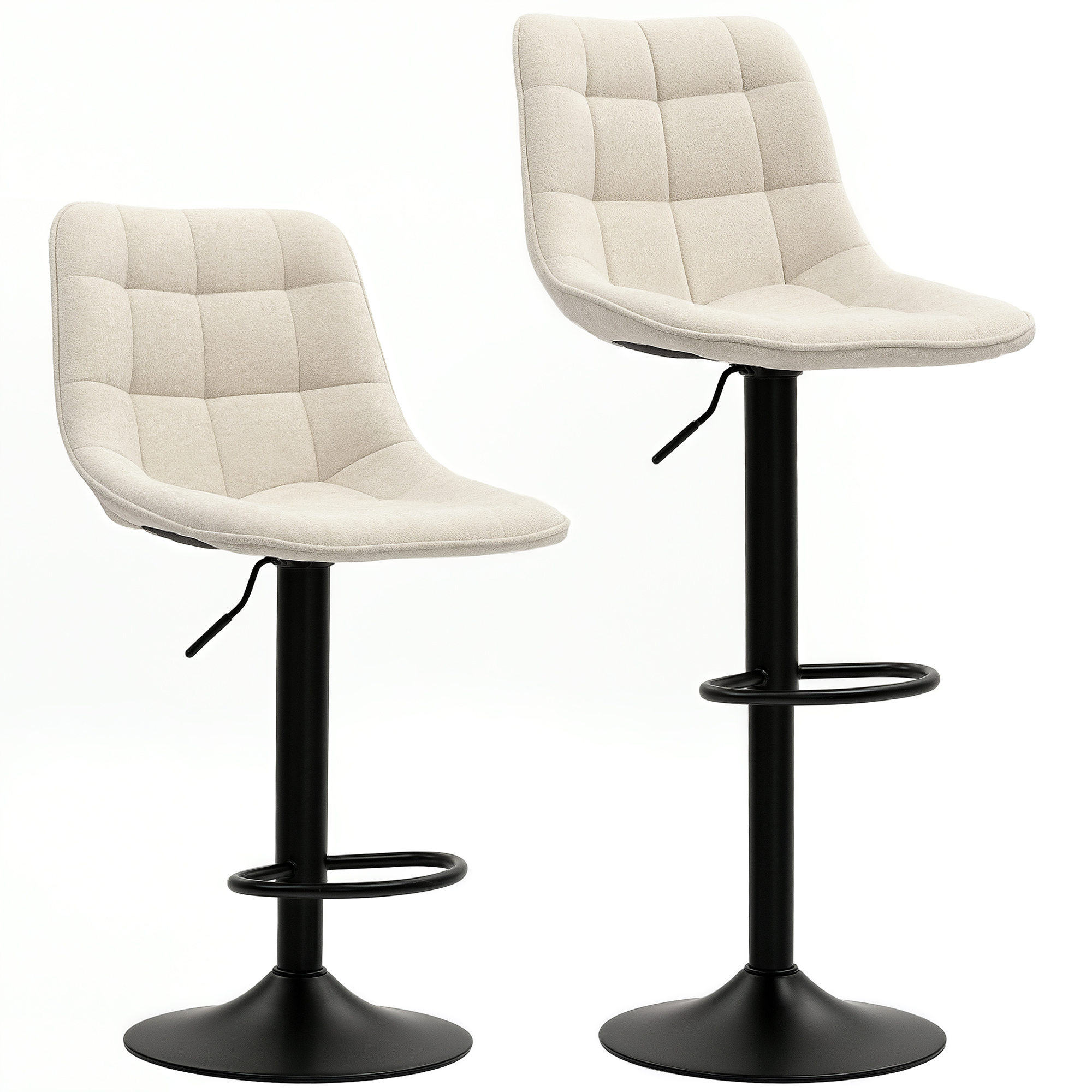 Moderner Barhocker, 2er-Set drehbare Barstühle mit Rückenlehne, höhenverstellbar, mit Fußstütze, gepolstert, Beige