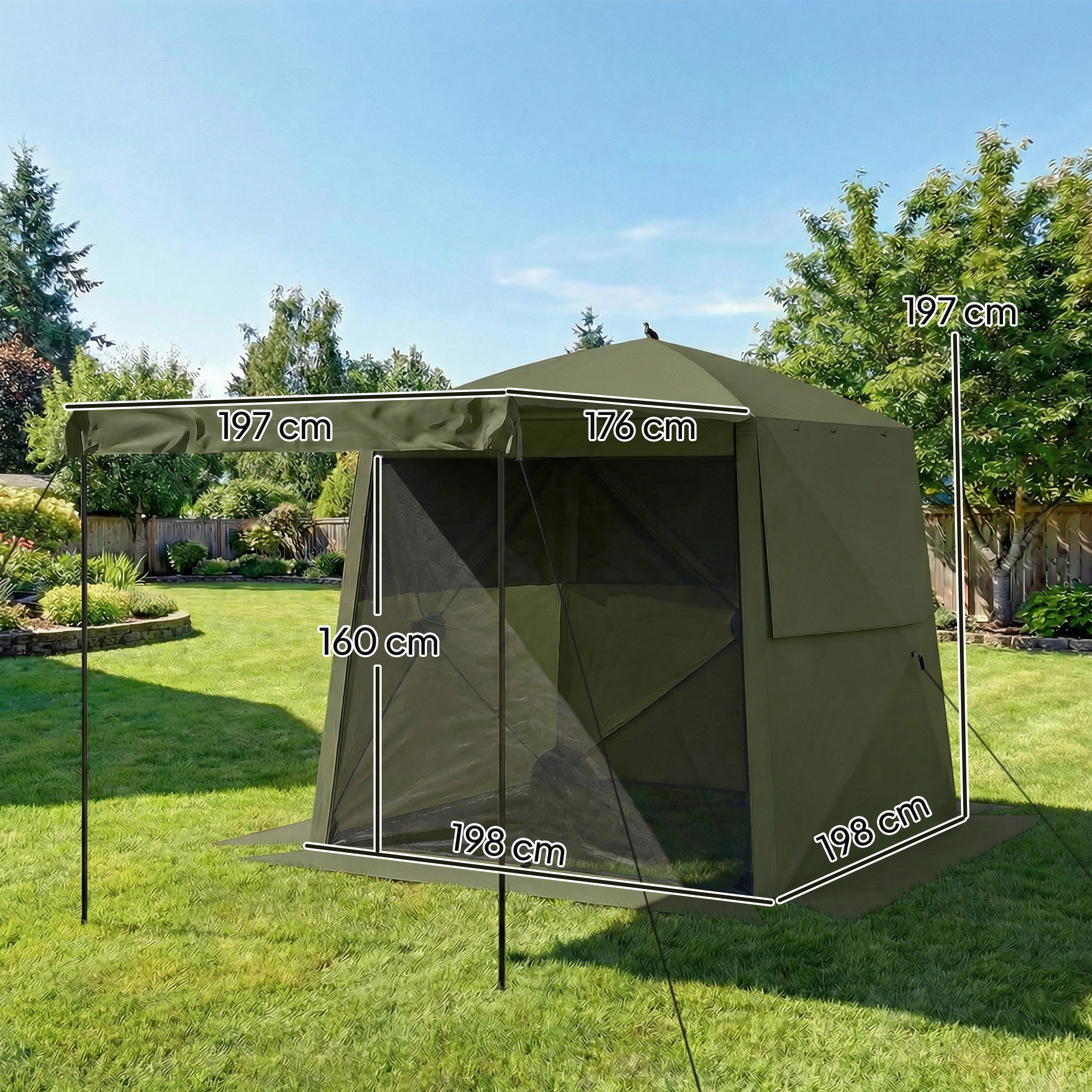 Pavillon 2x2m Wasserdicht Stabil Winterfest Pop-up Faltpavillon mit 4 Seitenteilen Netzfenstern Vortür UV 30+