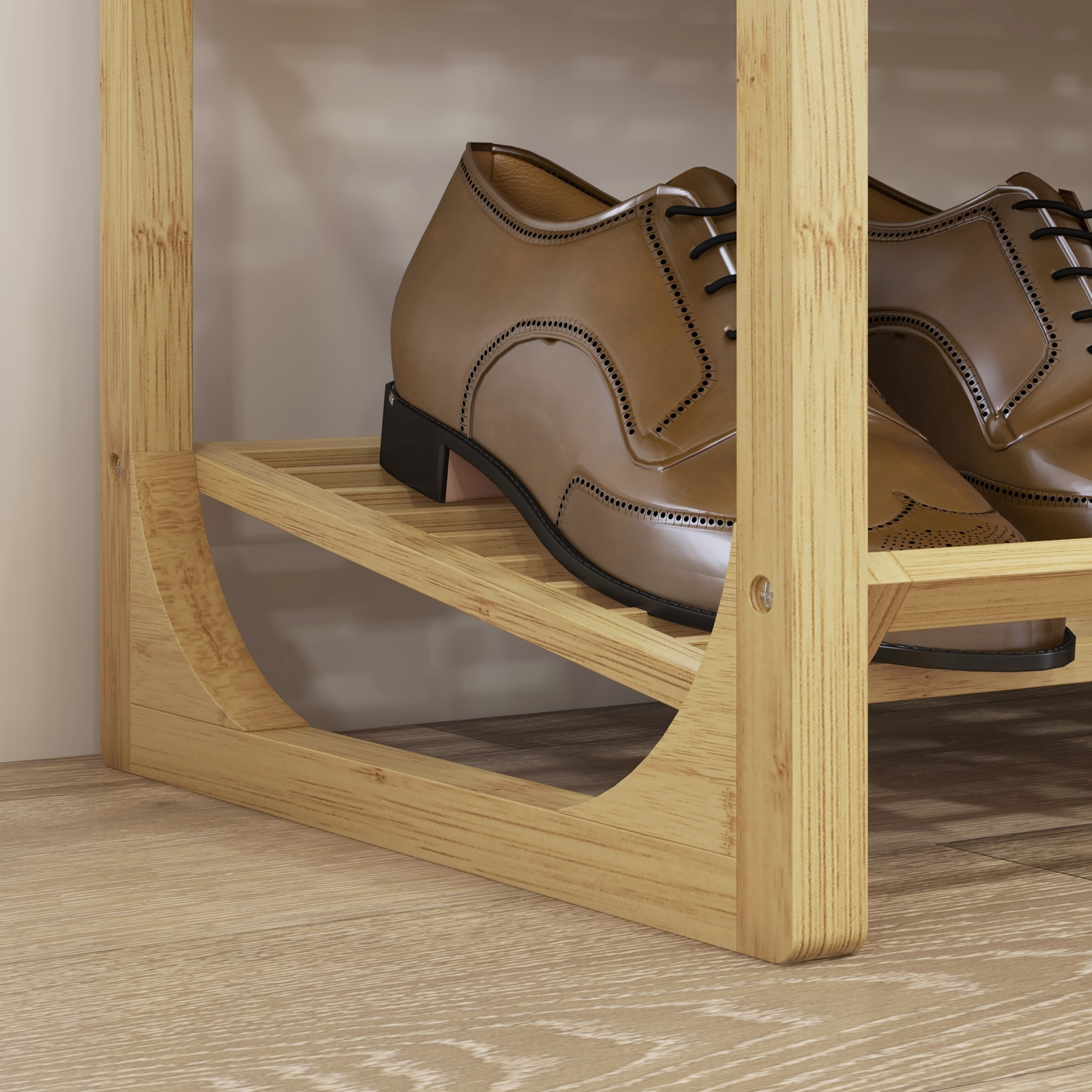 Schuhregal aus Bambus, 15,5 cm Regalhöhe, belüftetes Latten-Design, 76 x 33 x 67 cm, Naturholz-Effekt