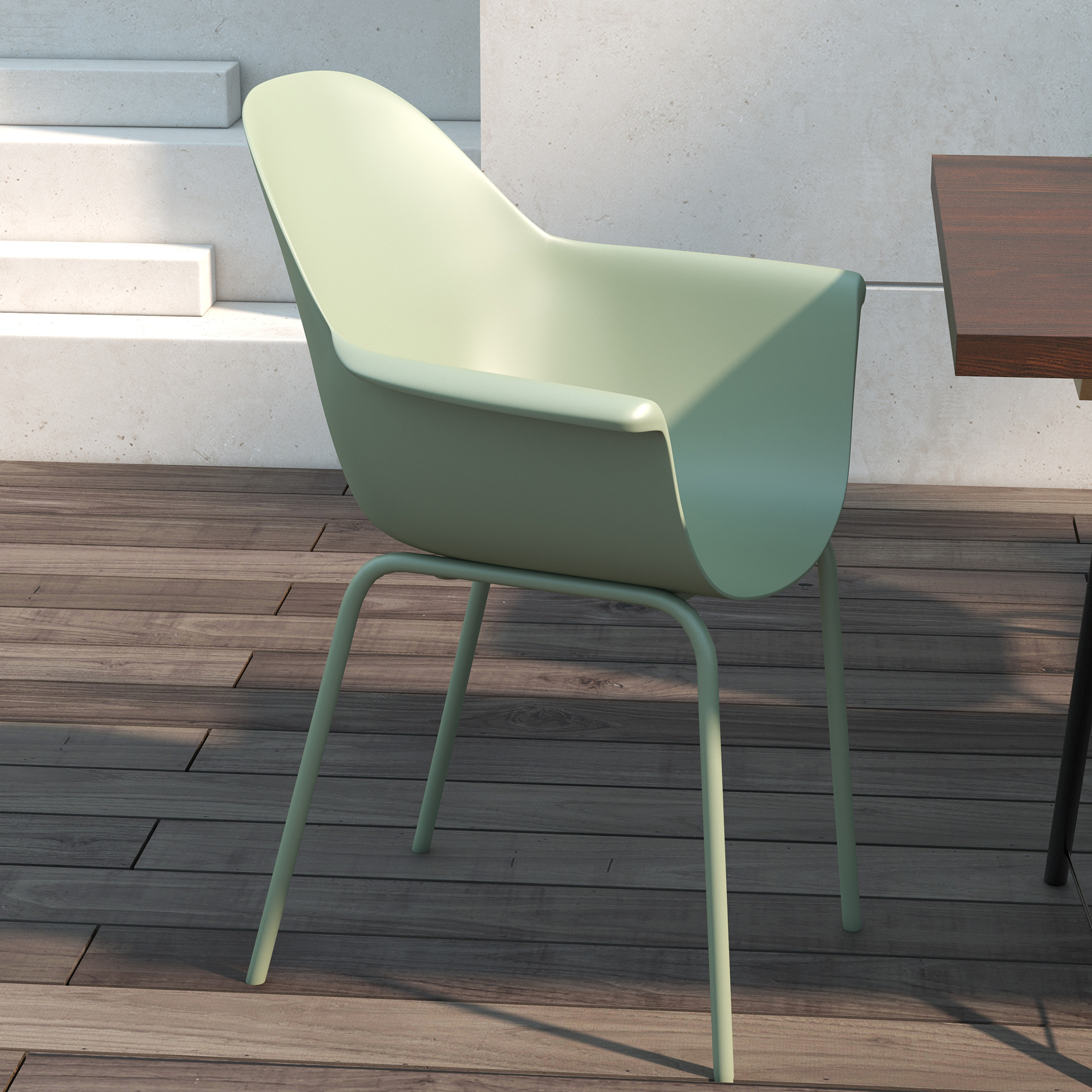 Gartenstuhl 4er-Set, mit Rückenlehne/Armlehnen, wetterfest, bis 120 kg, Kunststoff/Metall, Grün