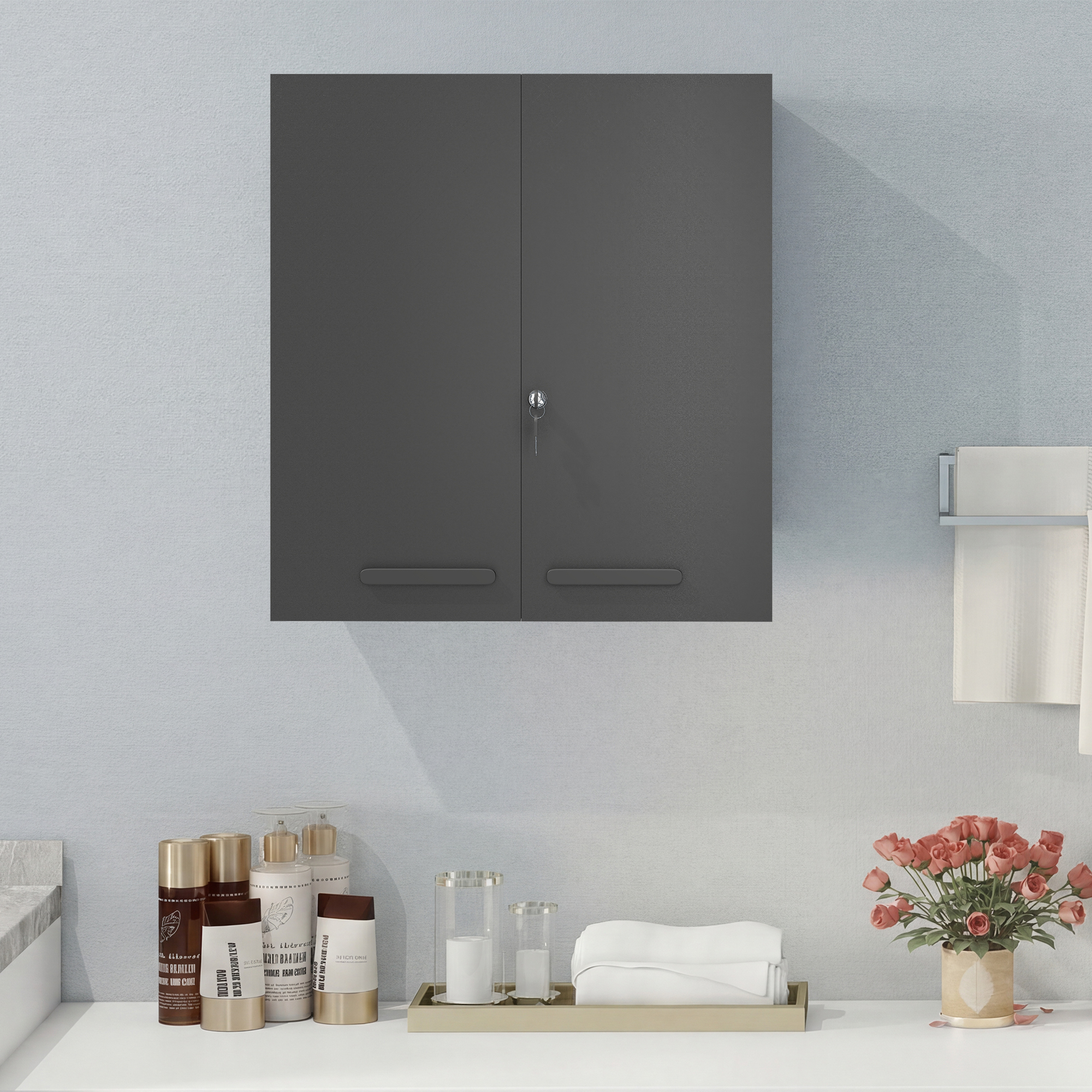 Medizinschrank, abschließbarer Medikamentenschrank mit 2 Türen und 6 Regalen, Schwarz