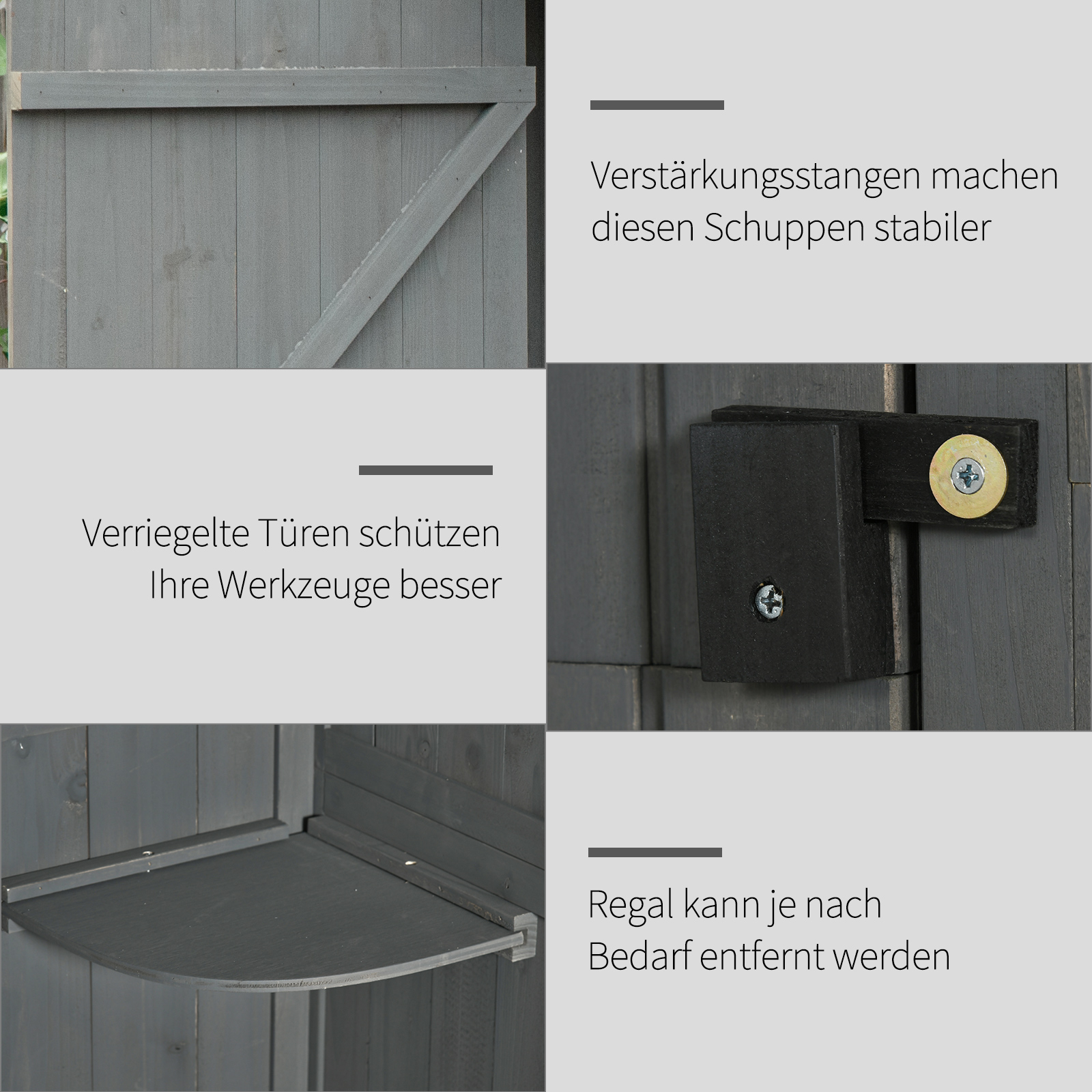 Gartenschrank Holz abnehmbare Eckregale Gekipptes Asphaltdach Verriegelte Türen wasserfest 77x54,2x179cm