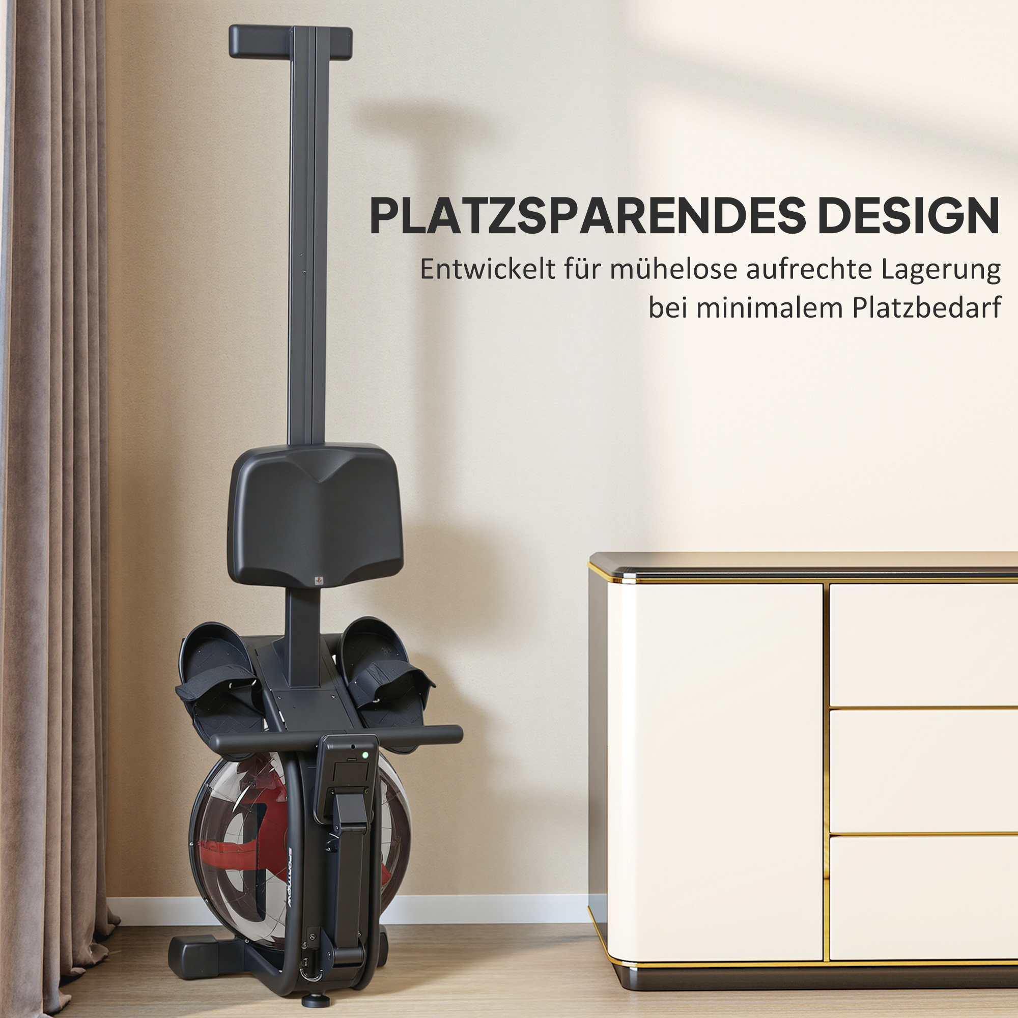 Rudergerät für Training, Rudermaschine mit 6-11 L Wassertank, LCD-Monitor, Handyhalter, 135 kg Tragfähigkeit, Stahl, Schwarz