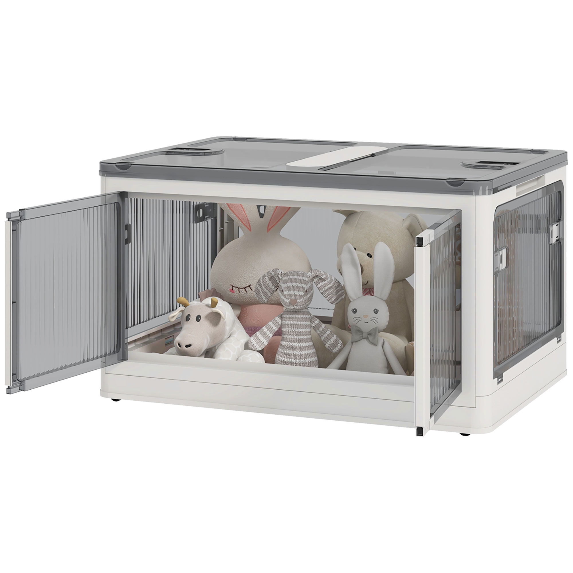 Aufbewahrungsbox Aufbewahrungskorb. faltbar, mit Staubschutz, 60 cm x 42 cm x 34 cm, Weiß + Grau Aufbewahrungsbox Aufbewahrungskorb. faltbar, mit Staubschutz, 60 cm x 42 cm x 34 cm, Weiß + Grau
