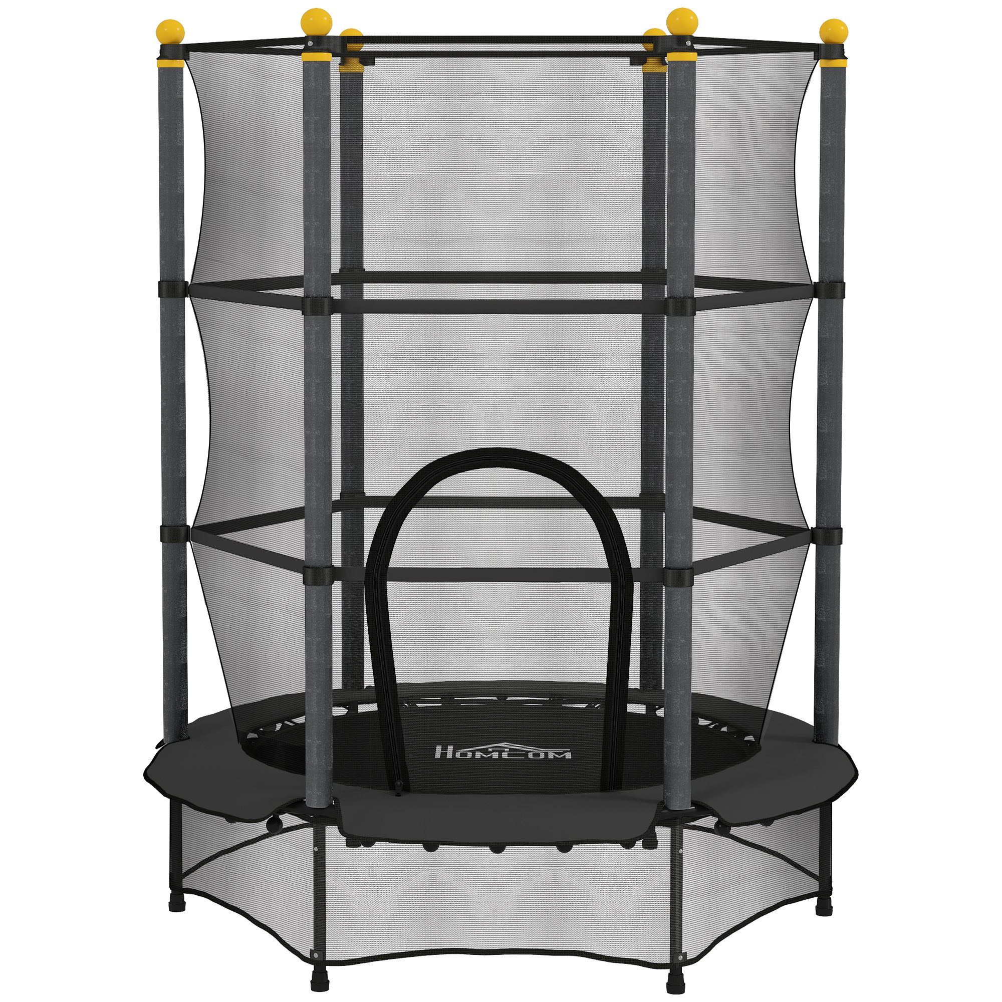 Trampolin für Kinder, Ø140 cm, mit Sicherheitsnetz, für innen und außen, Stahl, Kunststoff, belastbar bis 50 kg, Schwarz