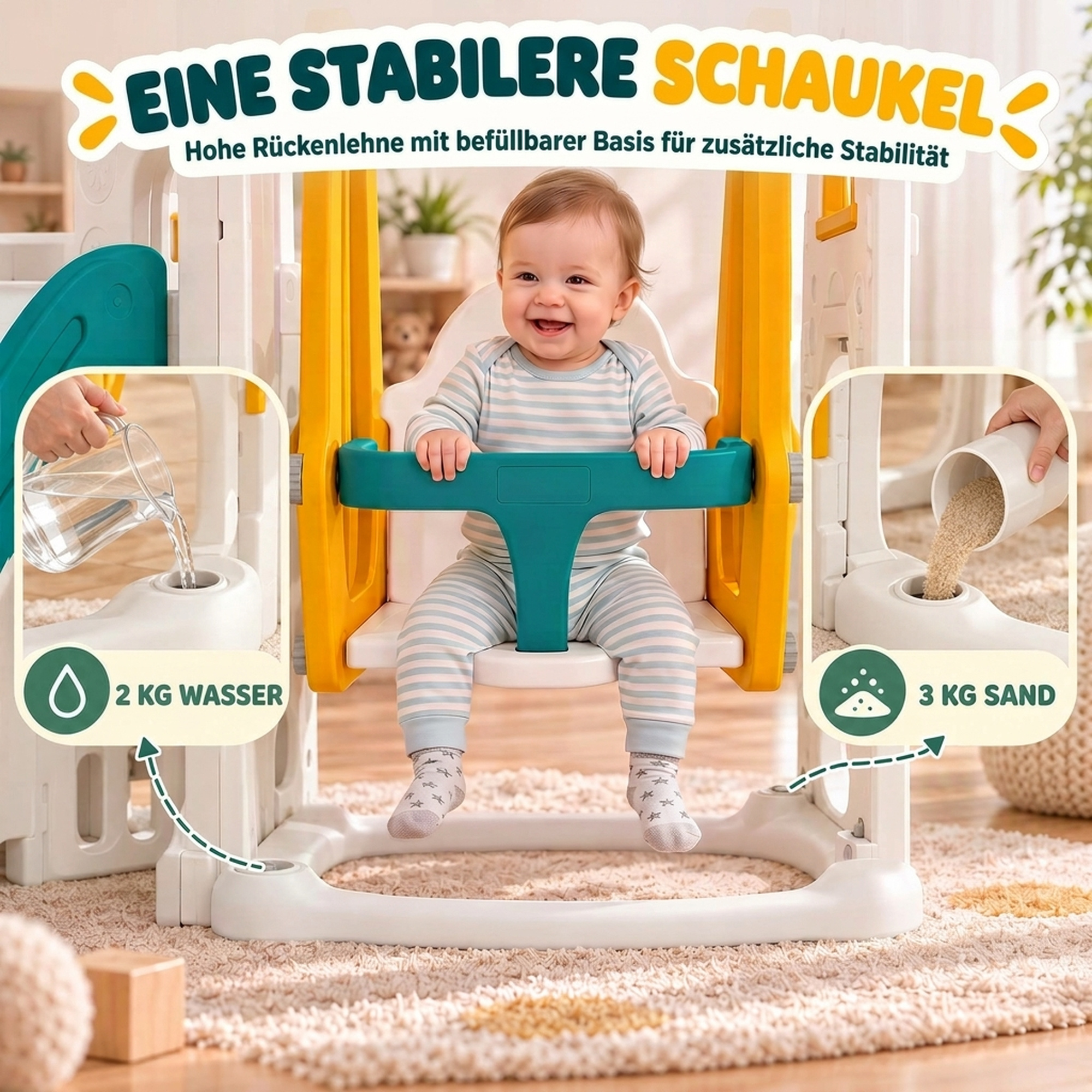 11 in 1 Kinderrutsche mit Schaukel Spielhaus Gartenrutsche mit Tunnel Basketballkorb Fernrohr Lenkrad Maltafel
