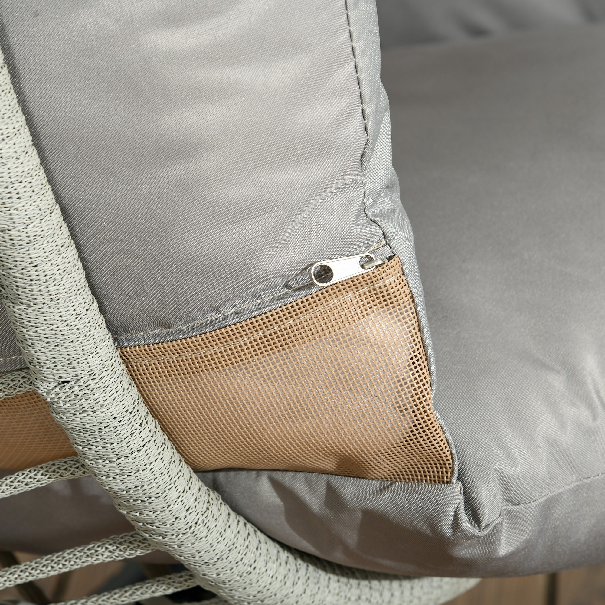 Hängesessel, Sitz- und Rückenkissen, faltbarer Sitzkorb, Becherhalter, Metallgestell, Grau
