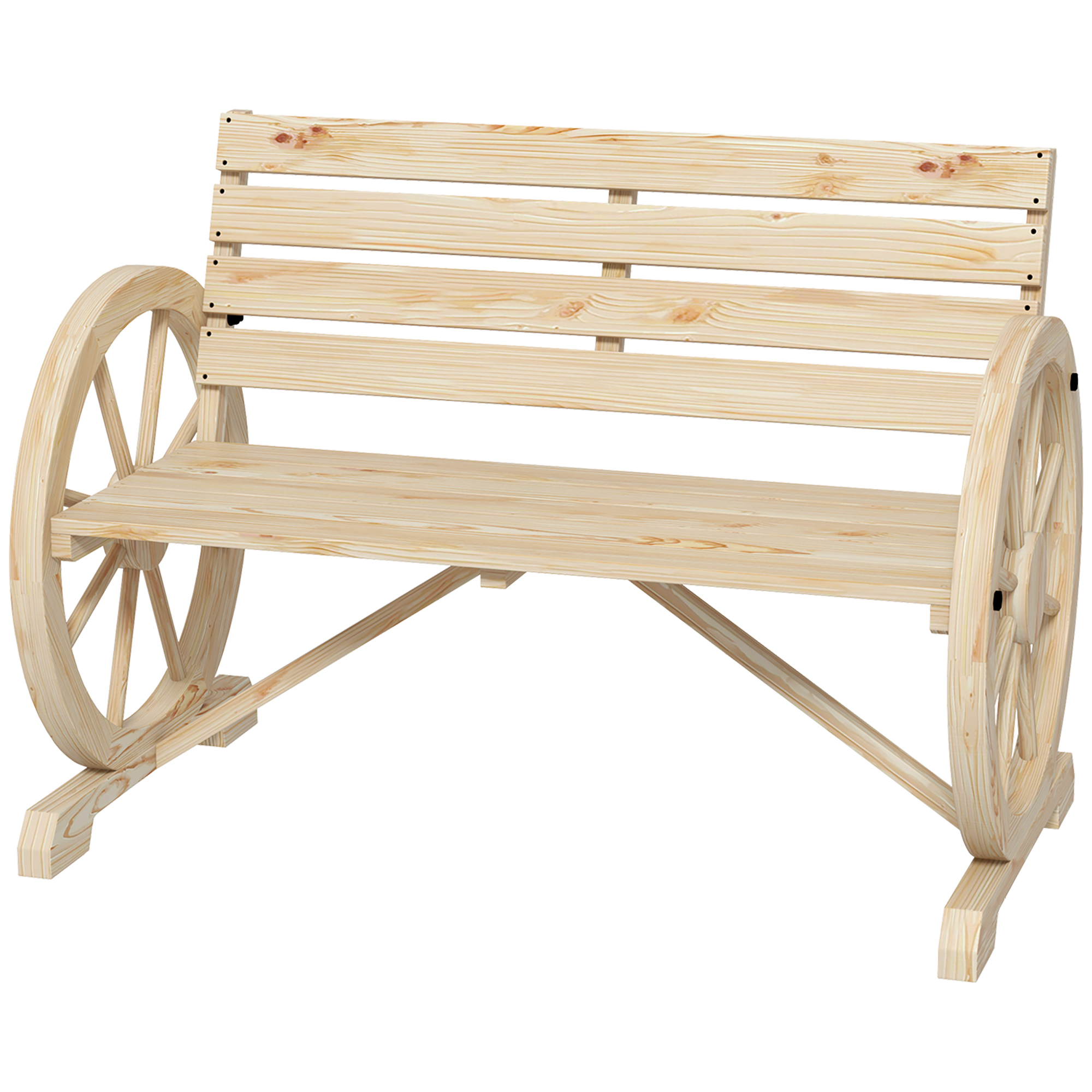 Gartenbank, Wagenrad-Design, für 2 Personen, Naturholz, dunkelbraun, 105,5 x 56 x 79 cm, Natur Gartenbank, Wagenrad-Design, für 2 Personen, Naturholz, dunkelbraun, 105,5 x 56 x 79 cm, Natur