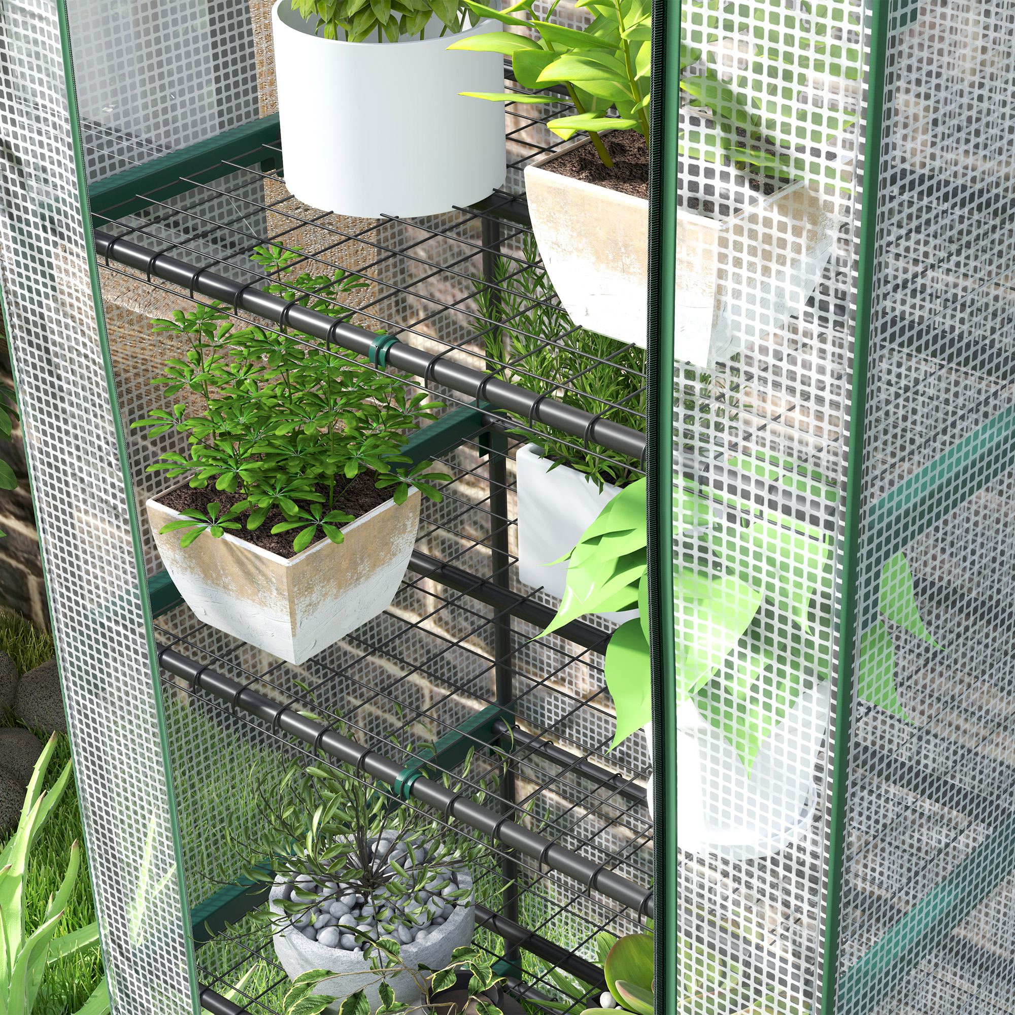 Mini-Gewächshaus für Blumen oder Gemüse, Stahl, Kunststoff, 69L x 49B x 193H cm, Weiß